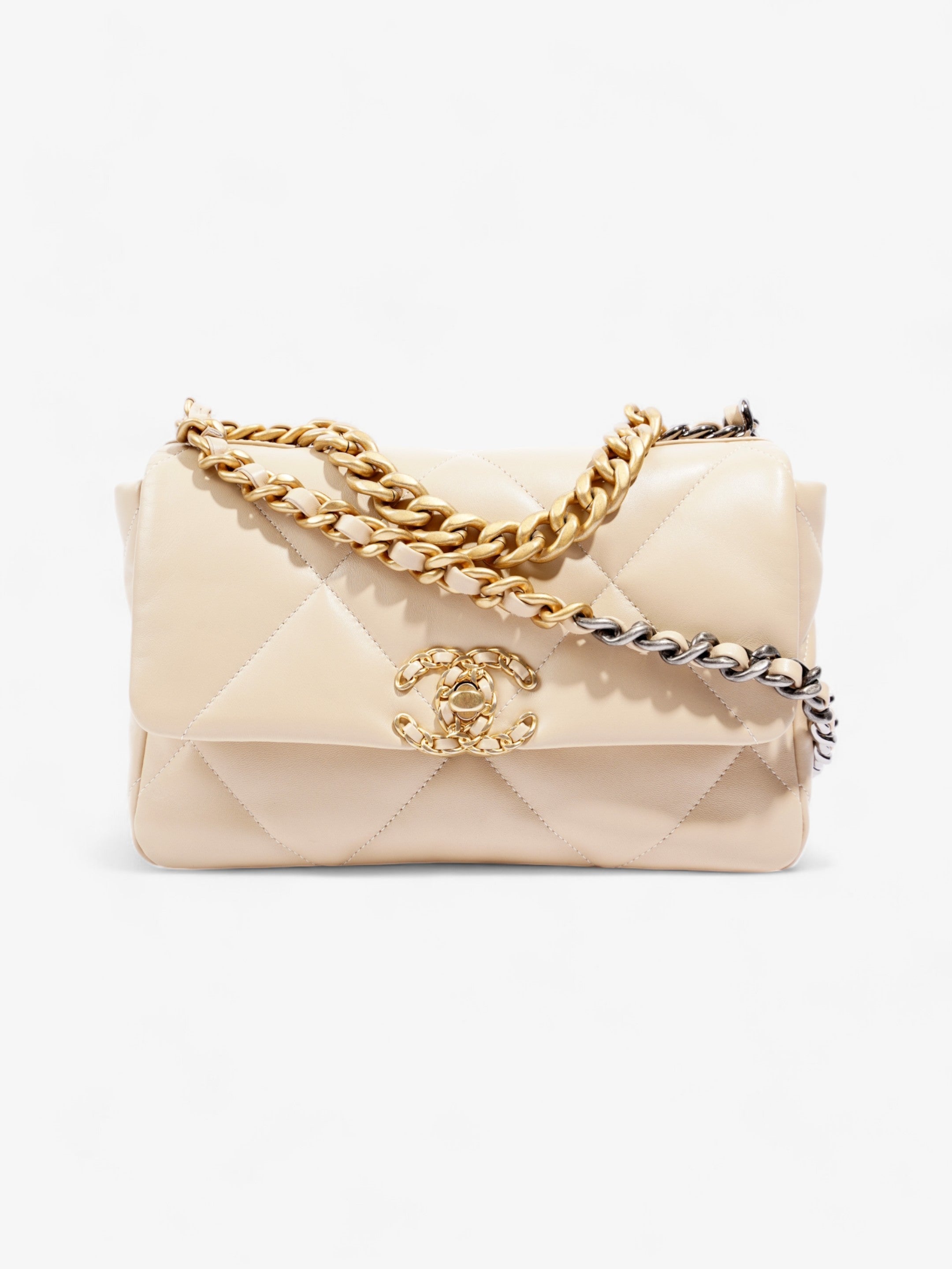 Chanel 19 Flap Beige Lambskin Leather Medium