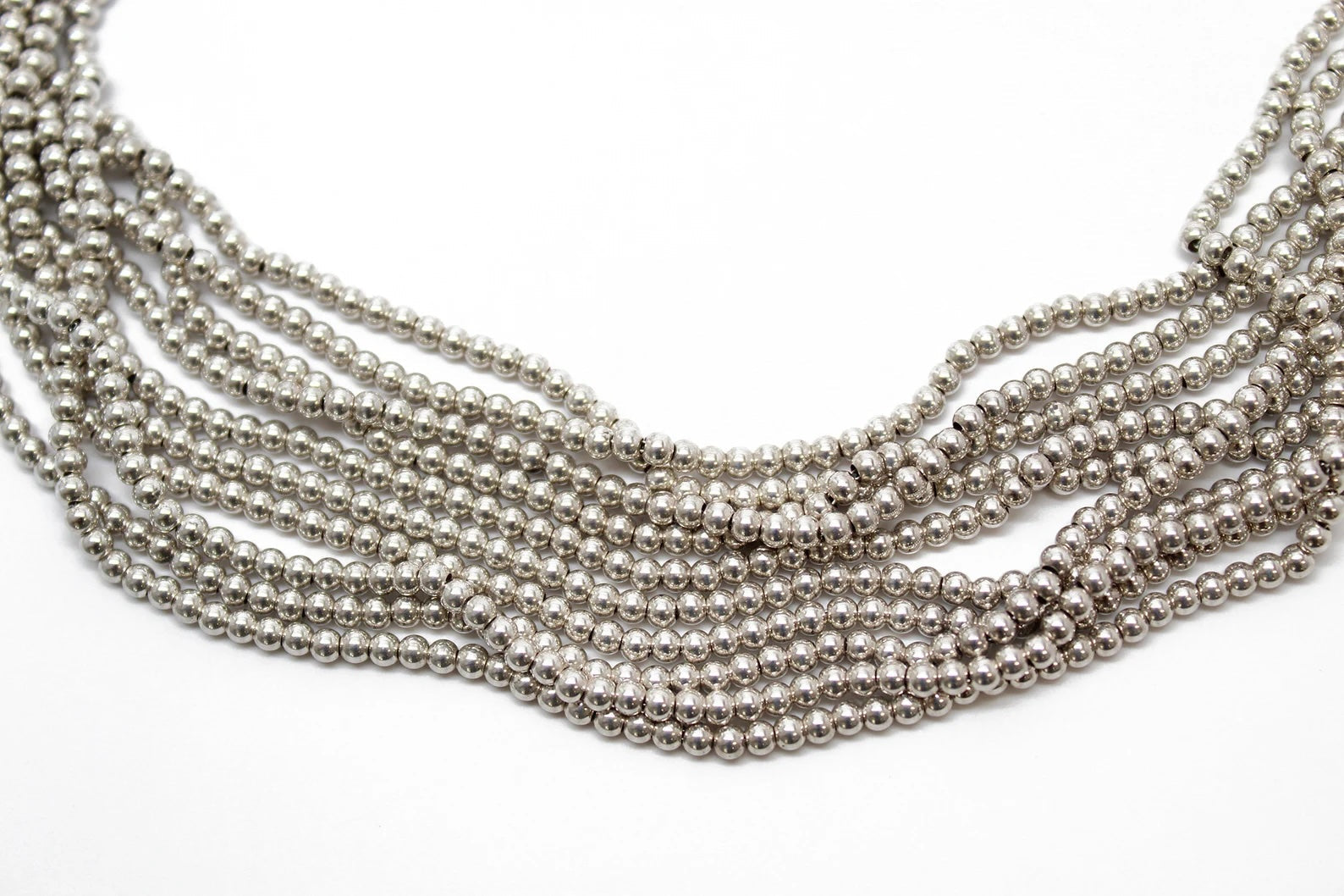 TIFFANY & CO. BEADED MULTISTRAND TORSADE STERLING SILVER COLLAR NECKLACE
