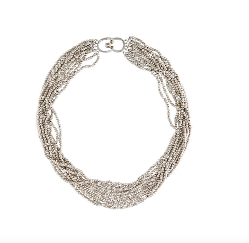 TIFFANY & CO. BEADED MULTISTRAND TORSADE STERLING SILVER COLLAR NECKLACE
