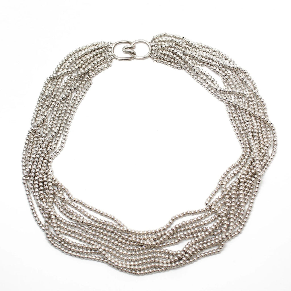 TIFFANY & CO. BEADED MULTISTRAND TORSADE STERLING SILVER COLLAR NECKLACE