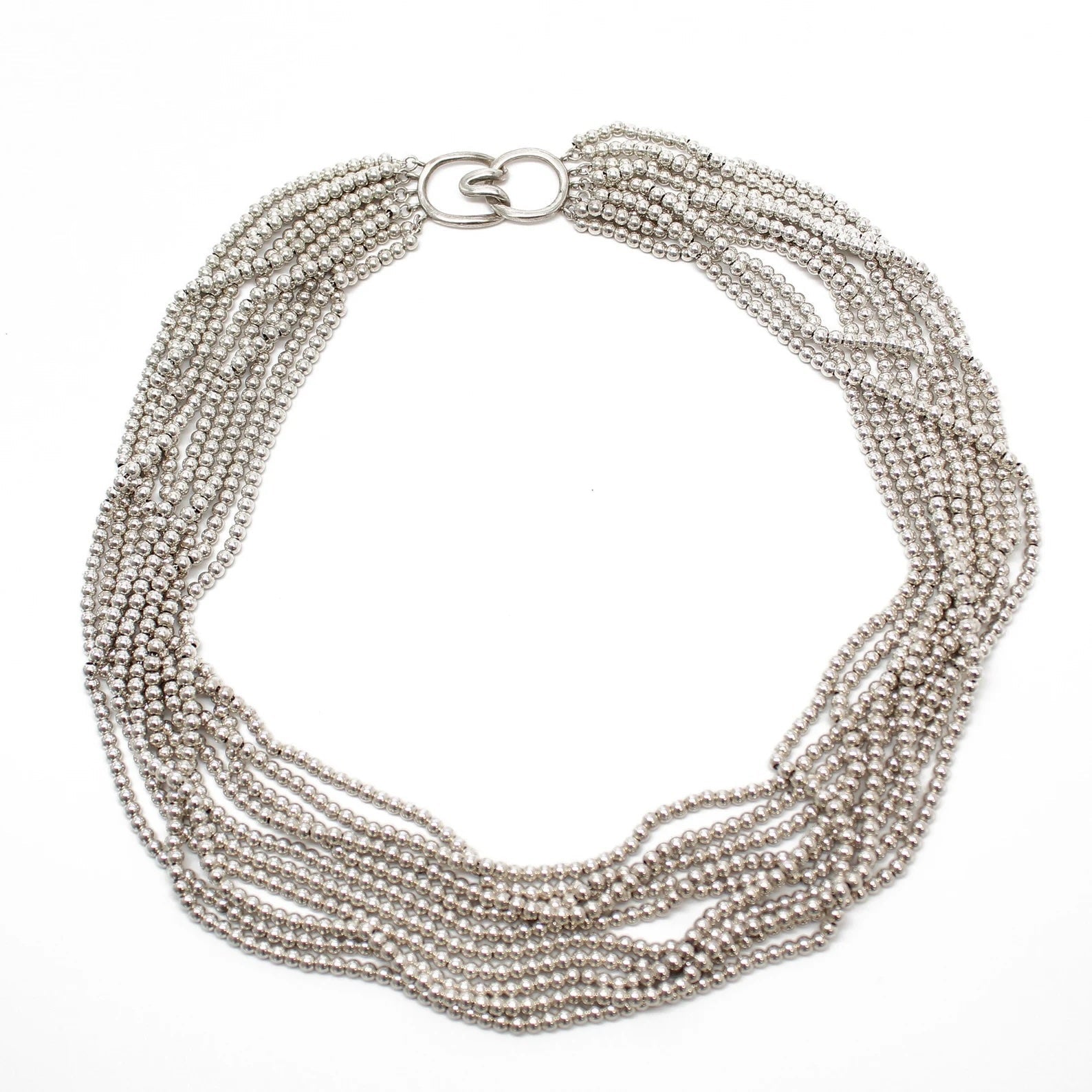 TIFFANY & CO. BEADED MULTISTRAND TORSADE STERLING SILVER COLLAR NECKLACE