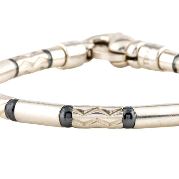 TIFFANY & CO. HEMATITE & AZTEC CARVED STERLING SILVER BRACELET