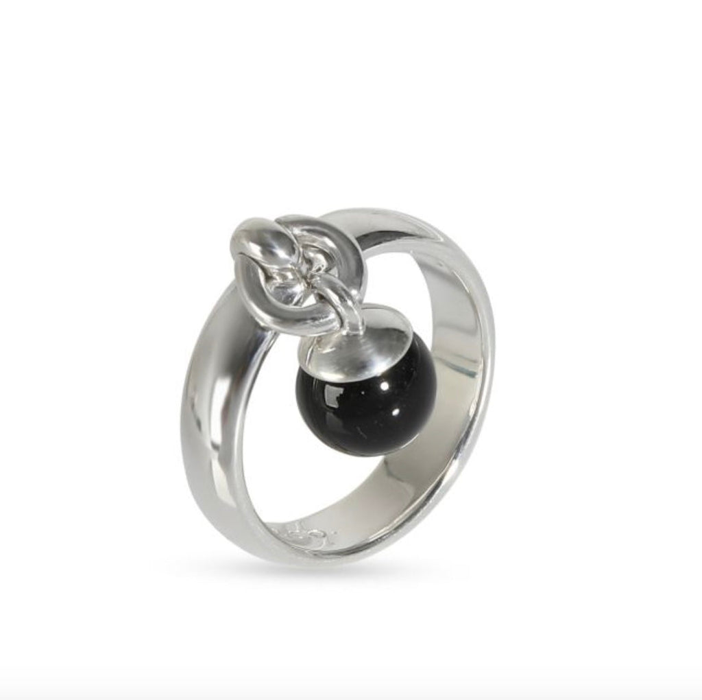 TIFFANY & CO. VINTAGE STERLING SILVER ONYX CHARM RING
