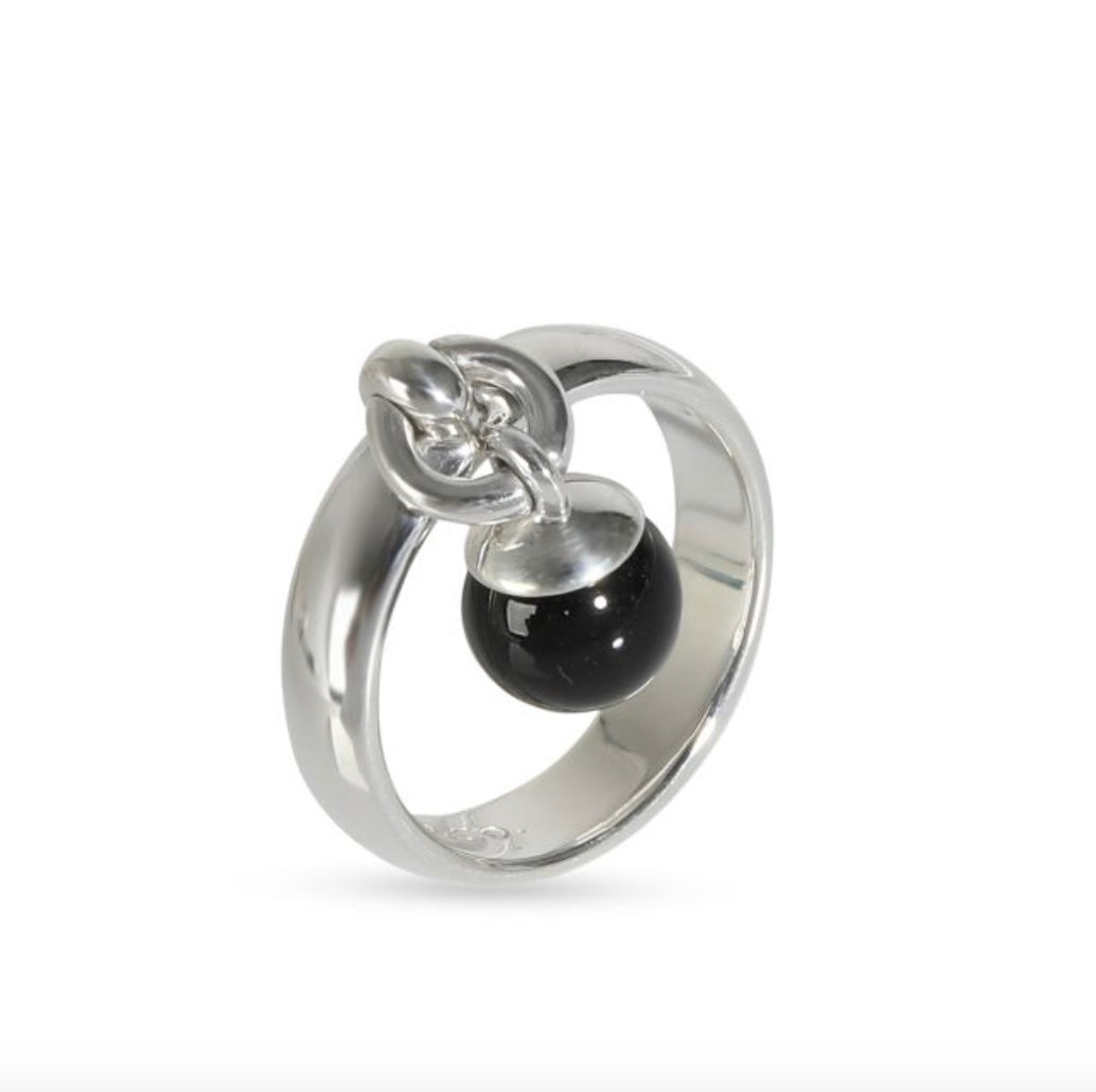 TIFFANY & CO. VINTAGE STERLING SILVER ONYX CHARM RING