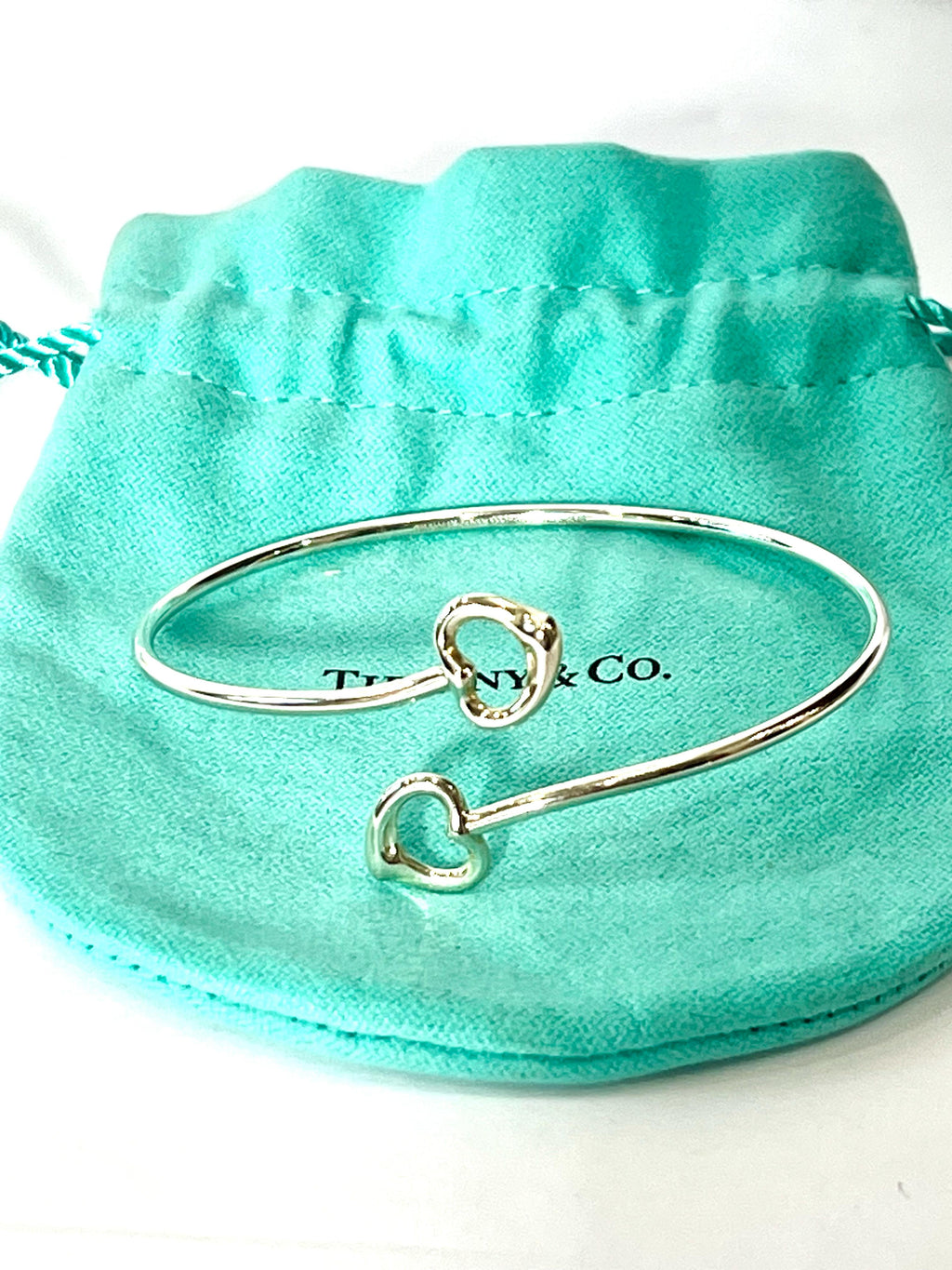 TIFFANY & CO. ELSA PERETTI STERLING SILVER 925 DOUBLE OPEN HEART BRACELET