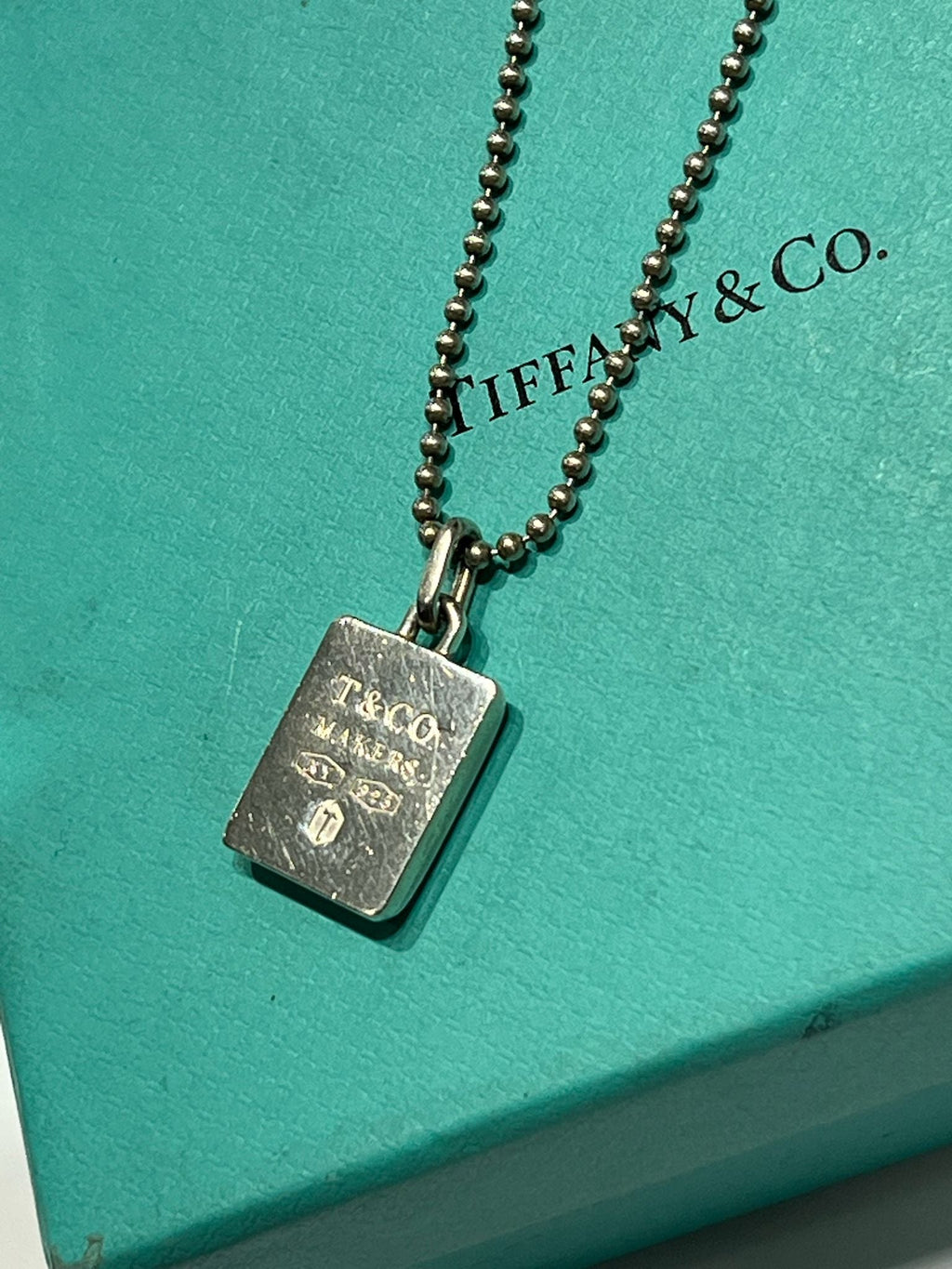 TIFFANY & CO. STERLING SILVER 1837 SQUARE PENDANT