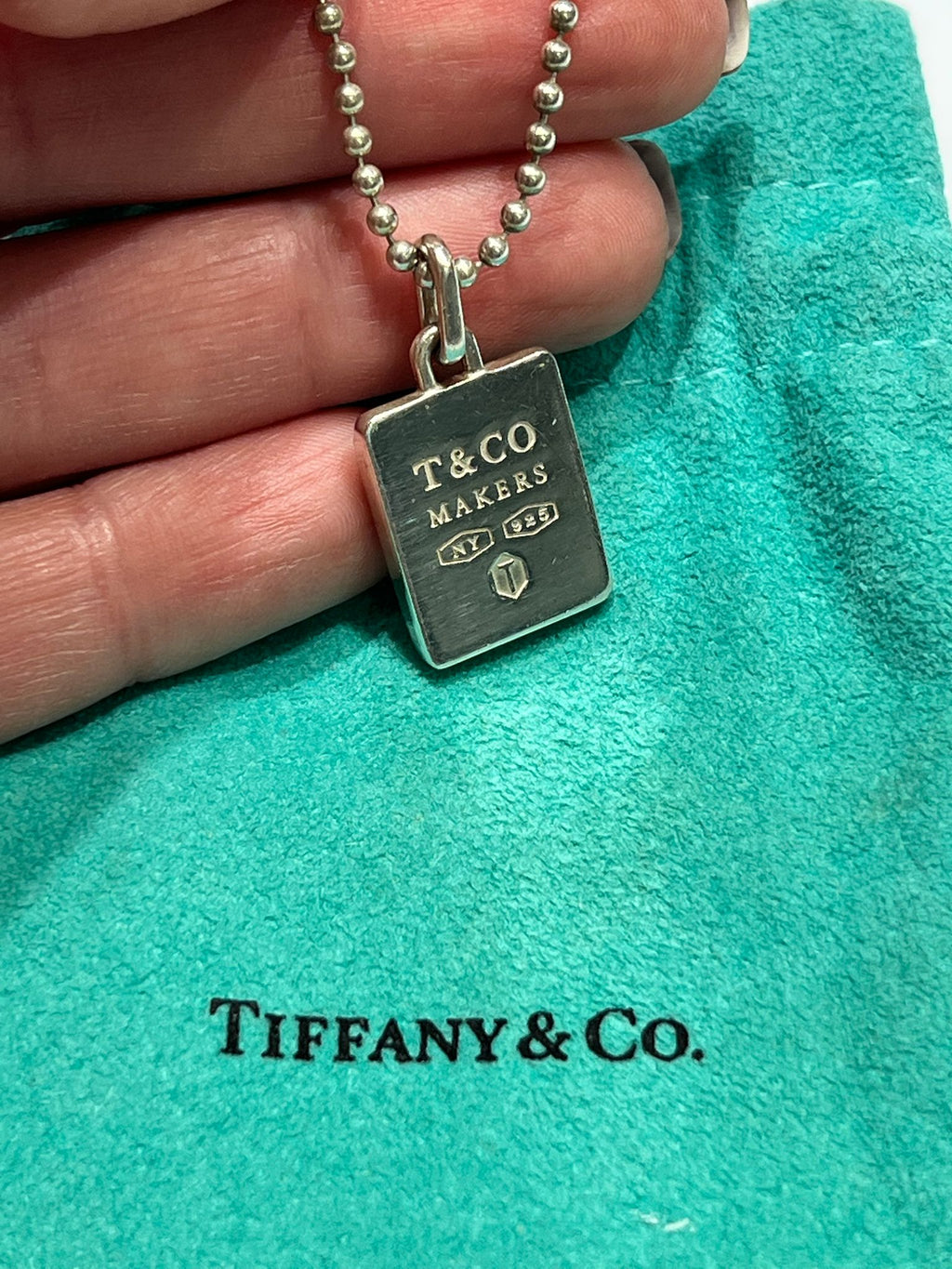 TIFFANY & CO. STERLING SILVER 1837 SQUARE PENDANT