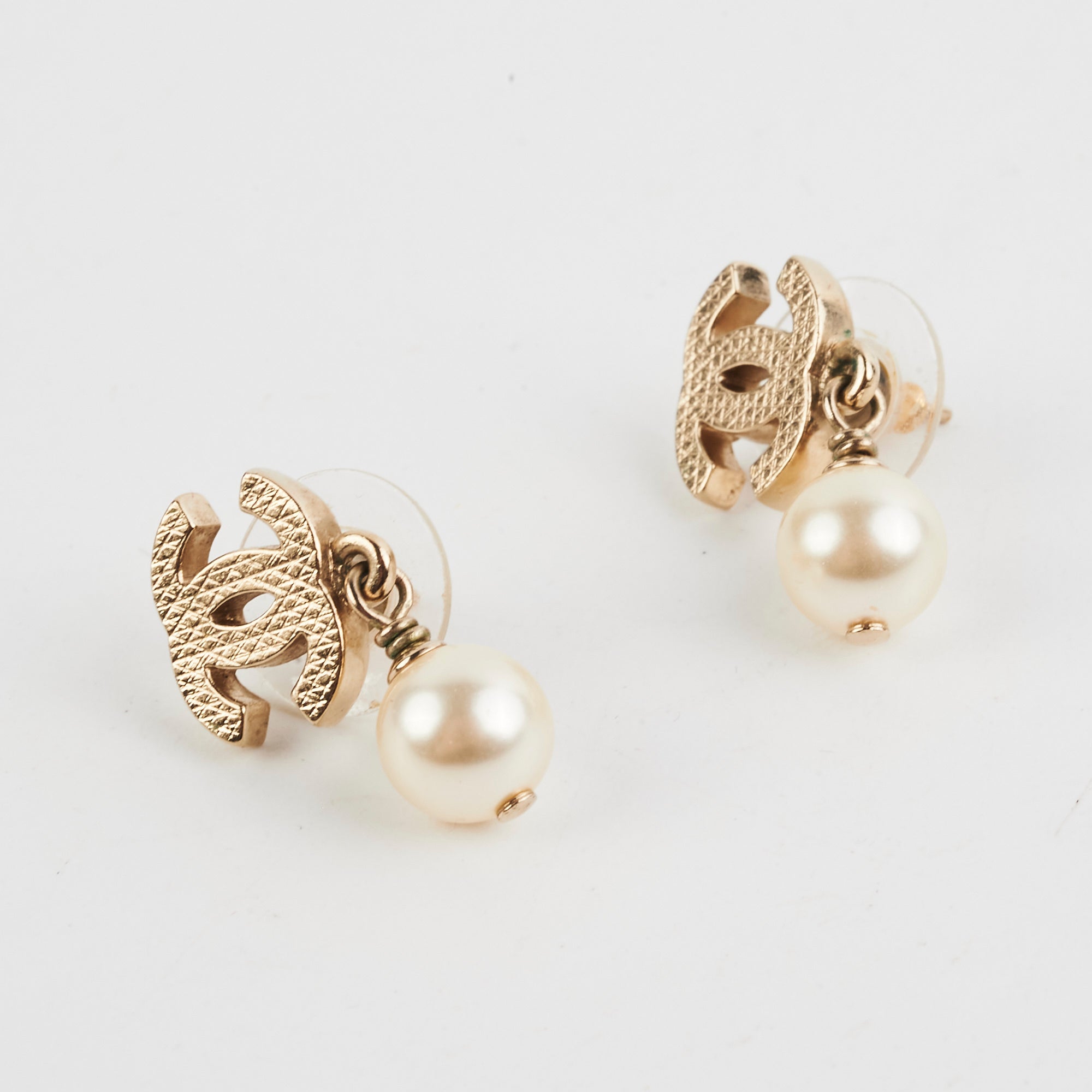 Chanel CC Gold Pearl Drop Earrings Costume Jewellery