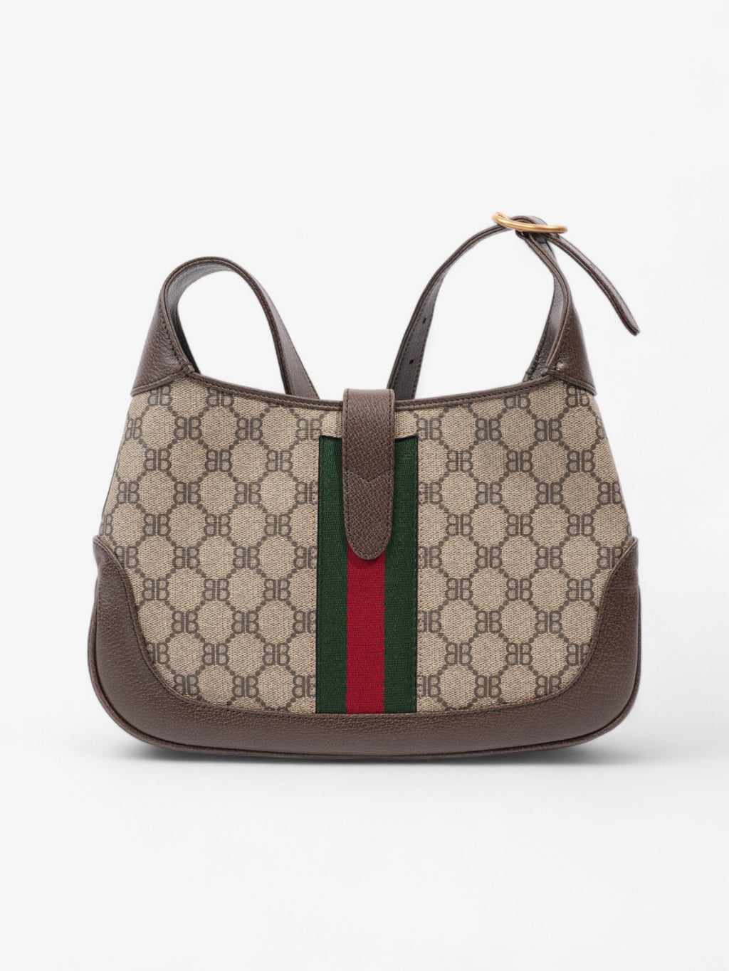 Gucci Gucci X Balenciaga Jackie 1961 Beige And Ebony GG Supreme Coated Canvas Small