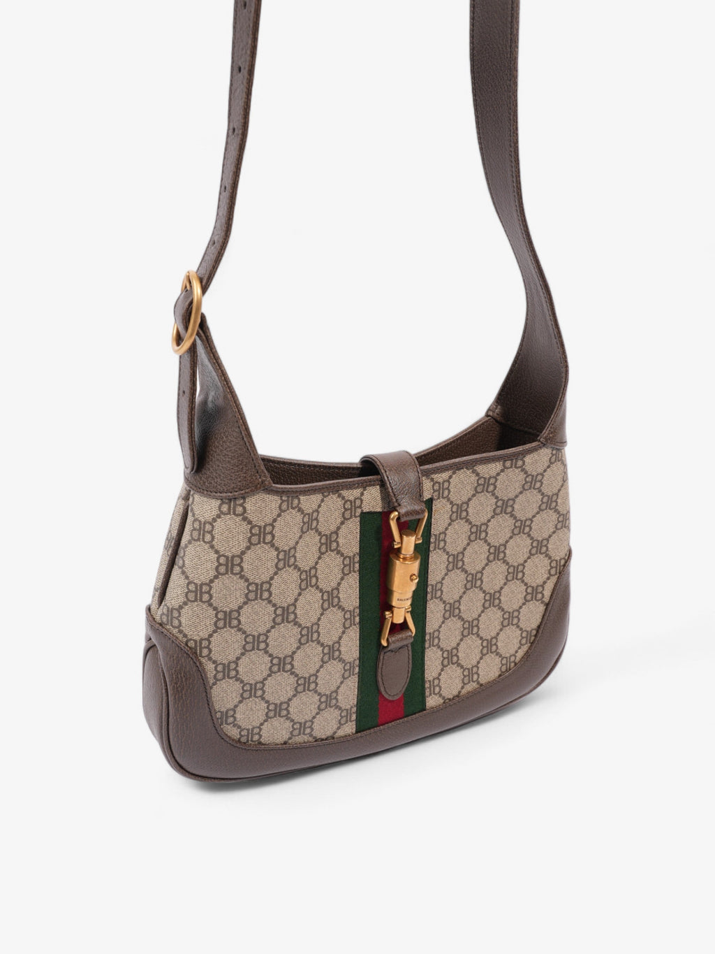 Gucci Gucci X Balenciaga Jackie 1961 Beige And Ebony GG Supreme Coated Canvas Small