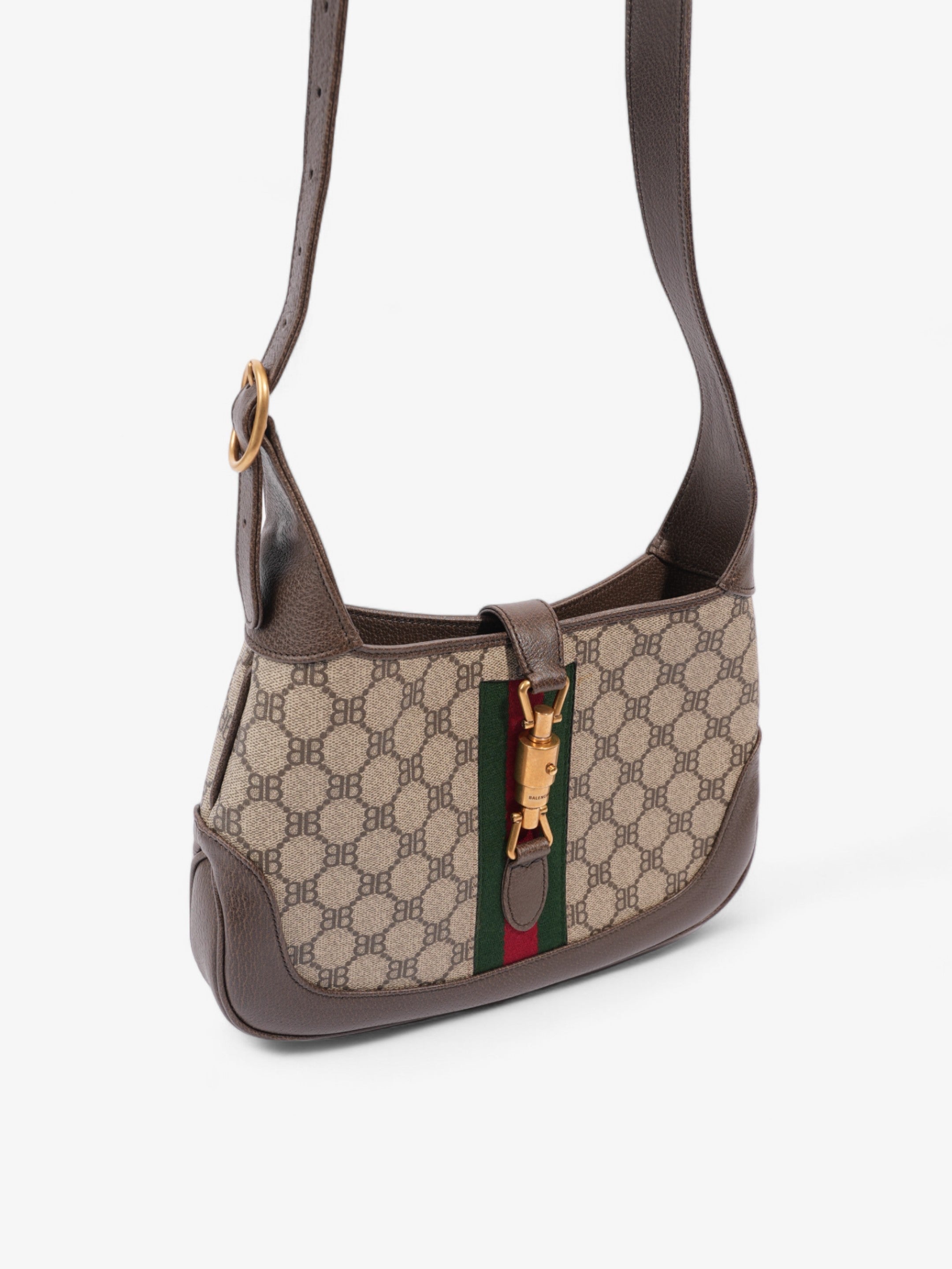 Gucci Gucci X Balenciaga Jackie 1961 Beige And Ebony GG Supreme Coated Canvas Small