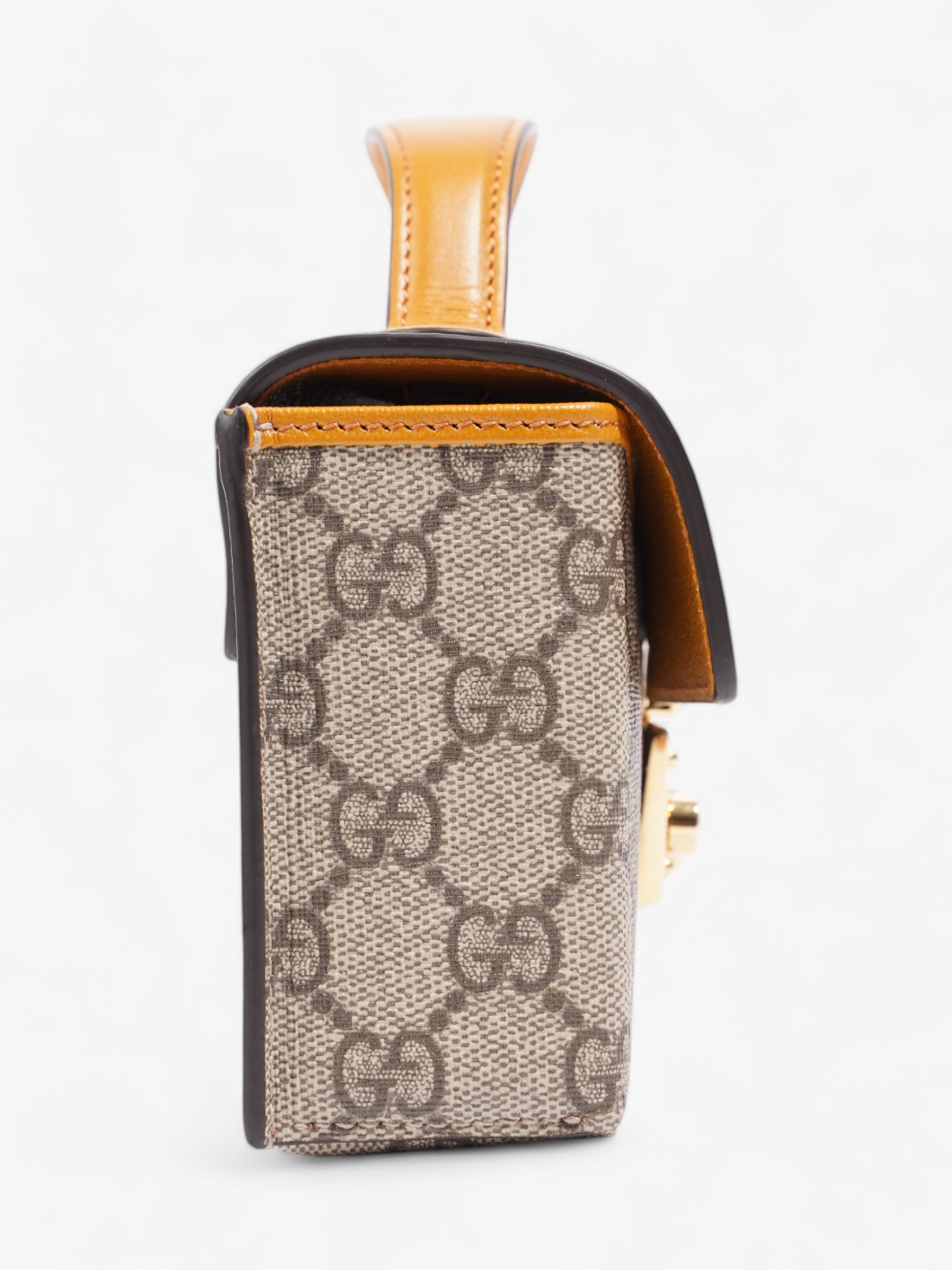 Gucci Padlock Top Handle GG Supreme / Cream / Mustard Calfskin Leather Mini