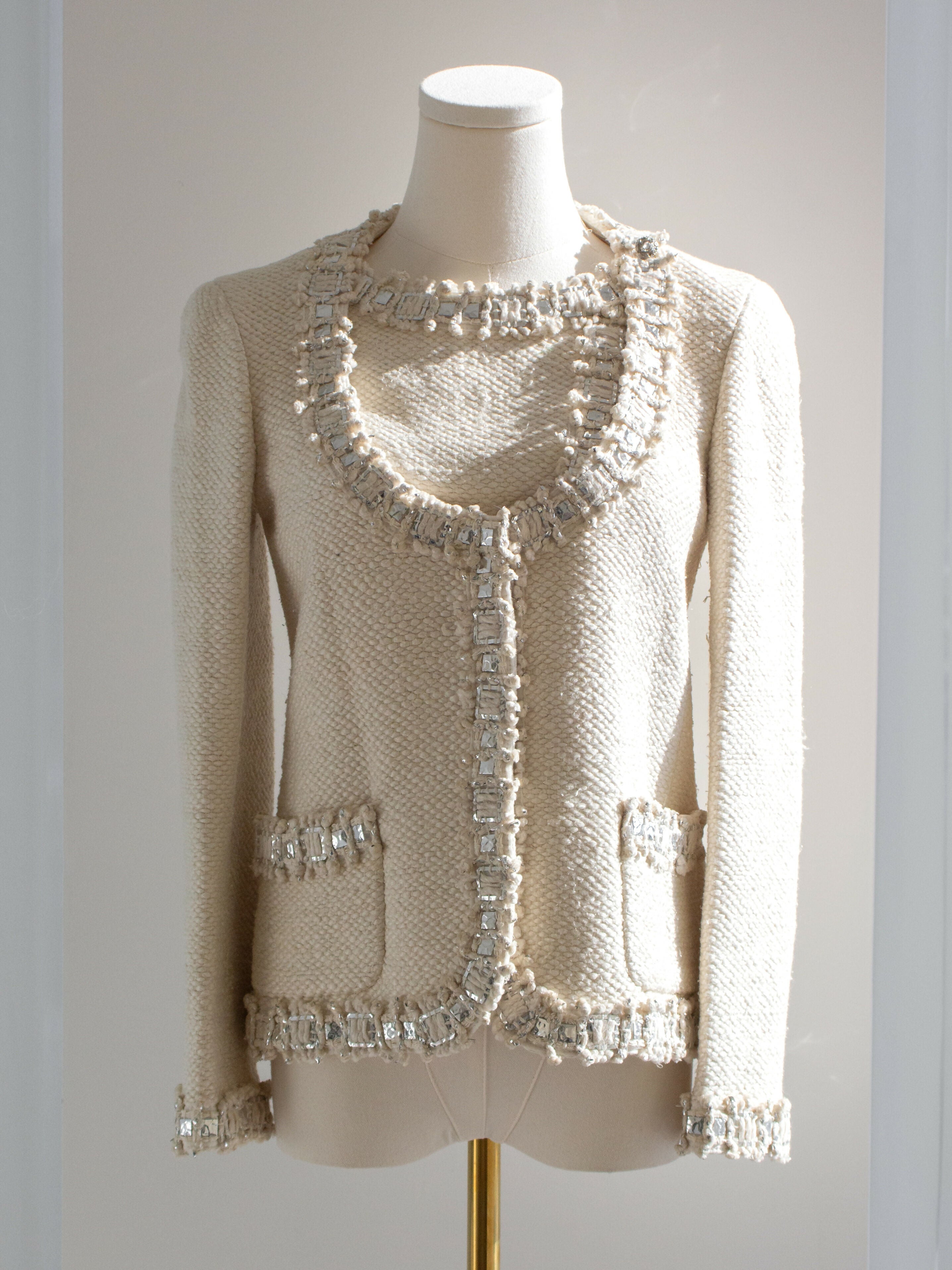 Chanel Pre-Fall 2012 Bombay Ecru Silver Embellished Tweed 12A Jacket