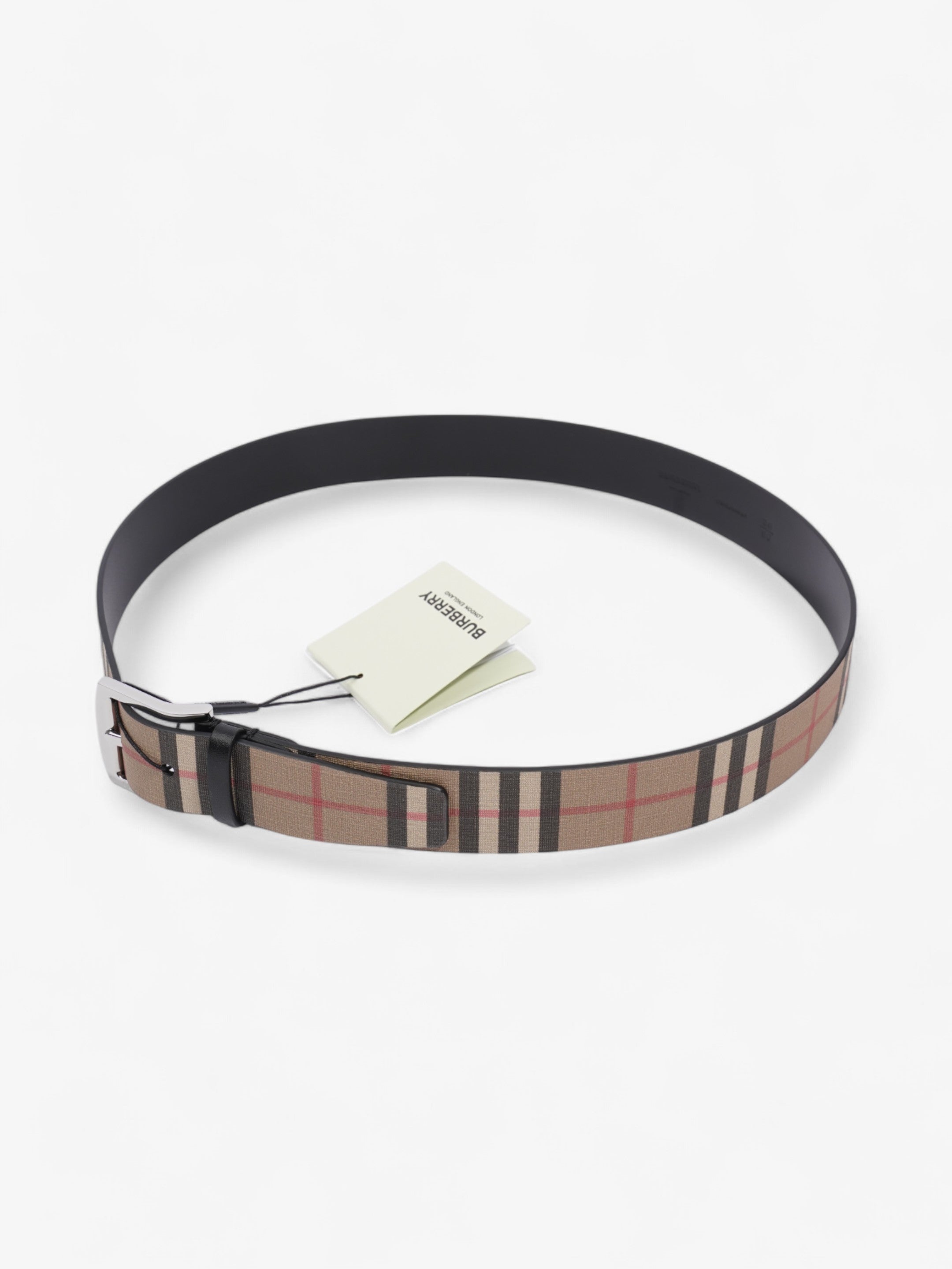 Burberry Checkered Belt Beige Checkered / Black Leather 90cm 36"