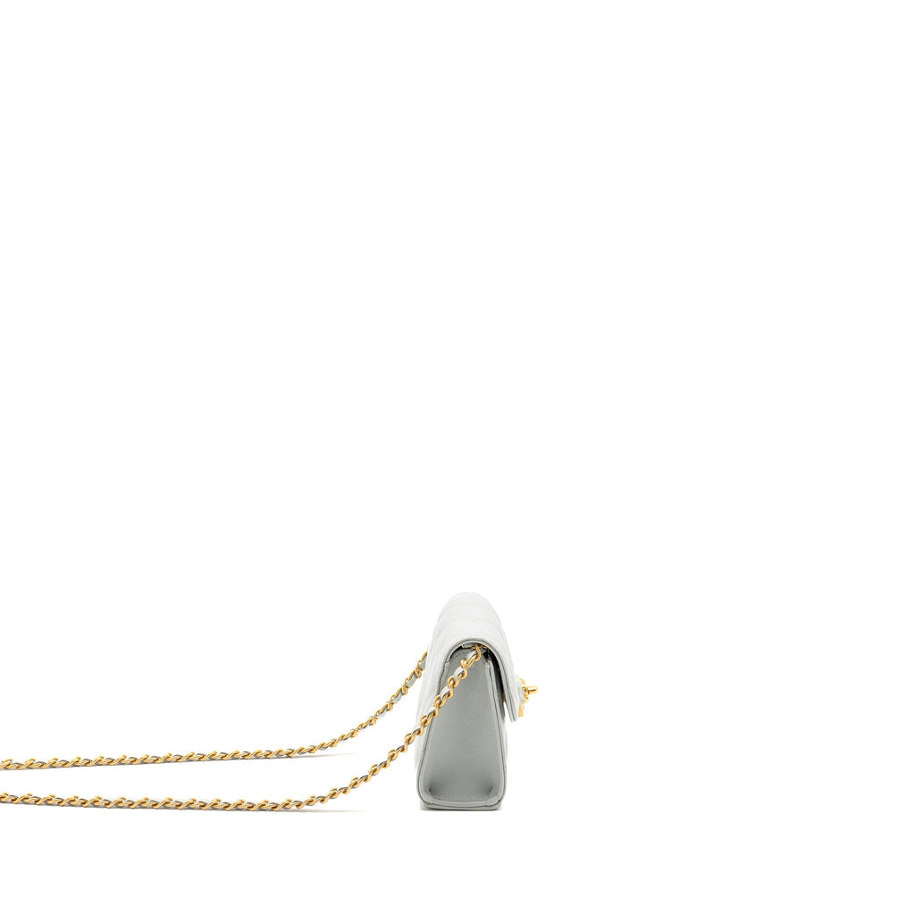 CHANEL CC Enamel Heart Mini Flap Clutch With Chain Lambskin Light Grey
