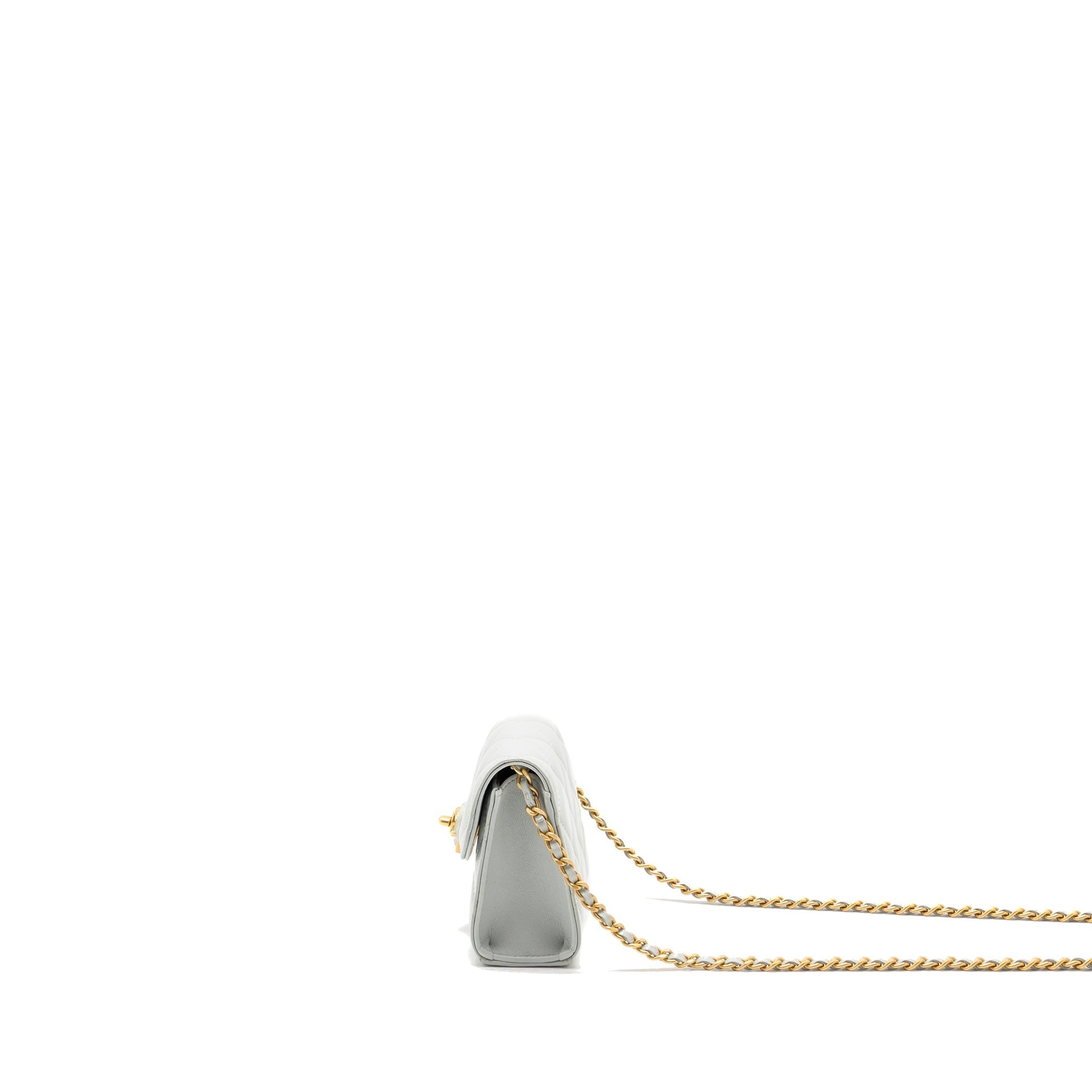 CHANEL CC Enamel Heart Mini Flap Clutch With Chain Lambskin Light Grey