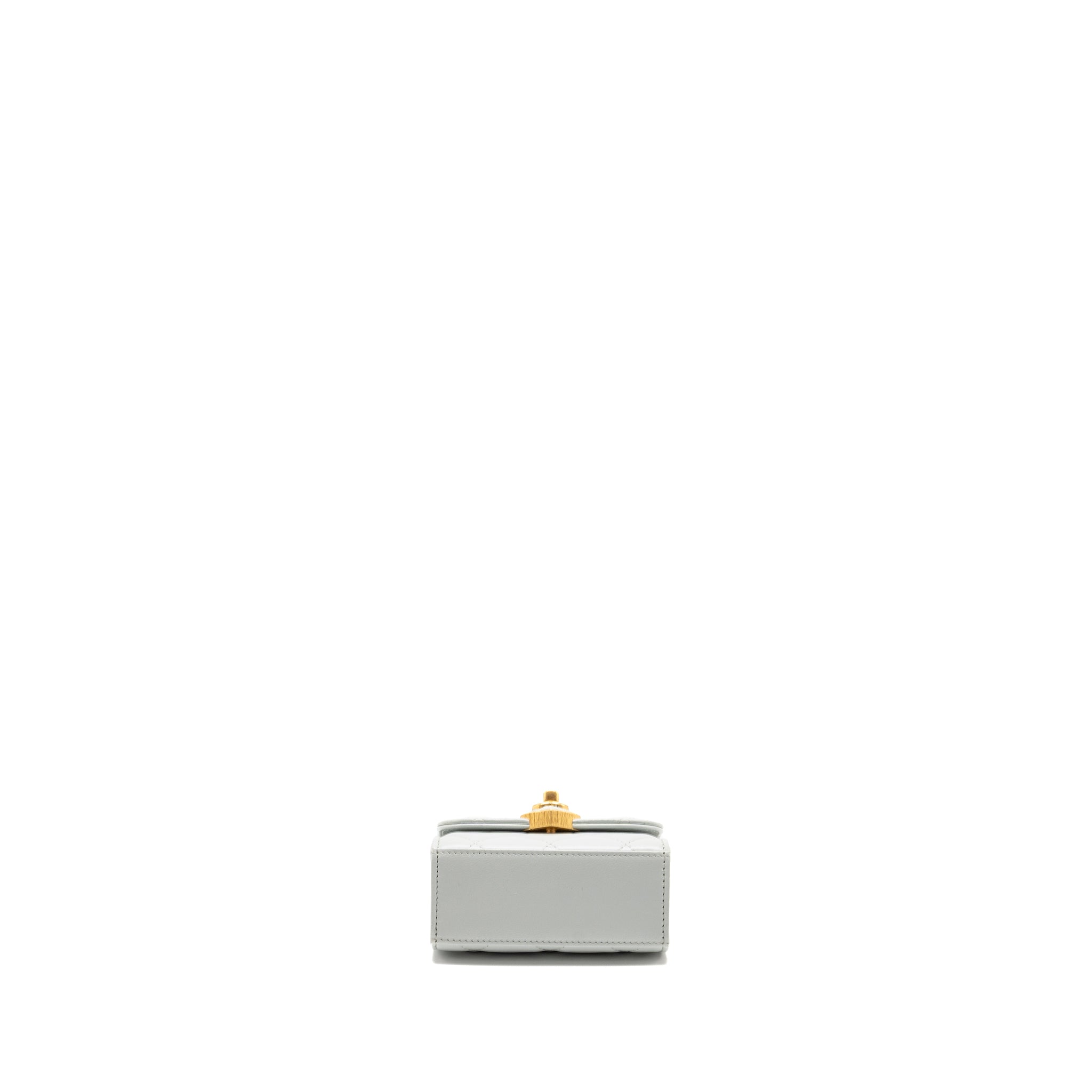 CHANEL CC Enamel Heart Mini Flap Clutch With Chain Lambskin Light Grey