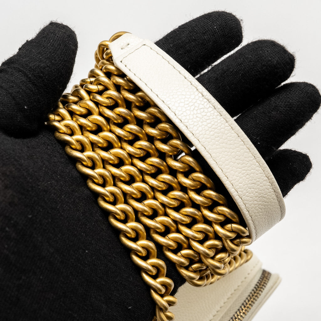 Chanel Boy Chain Clutch Caviar White  (Microchip)