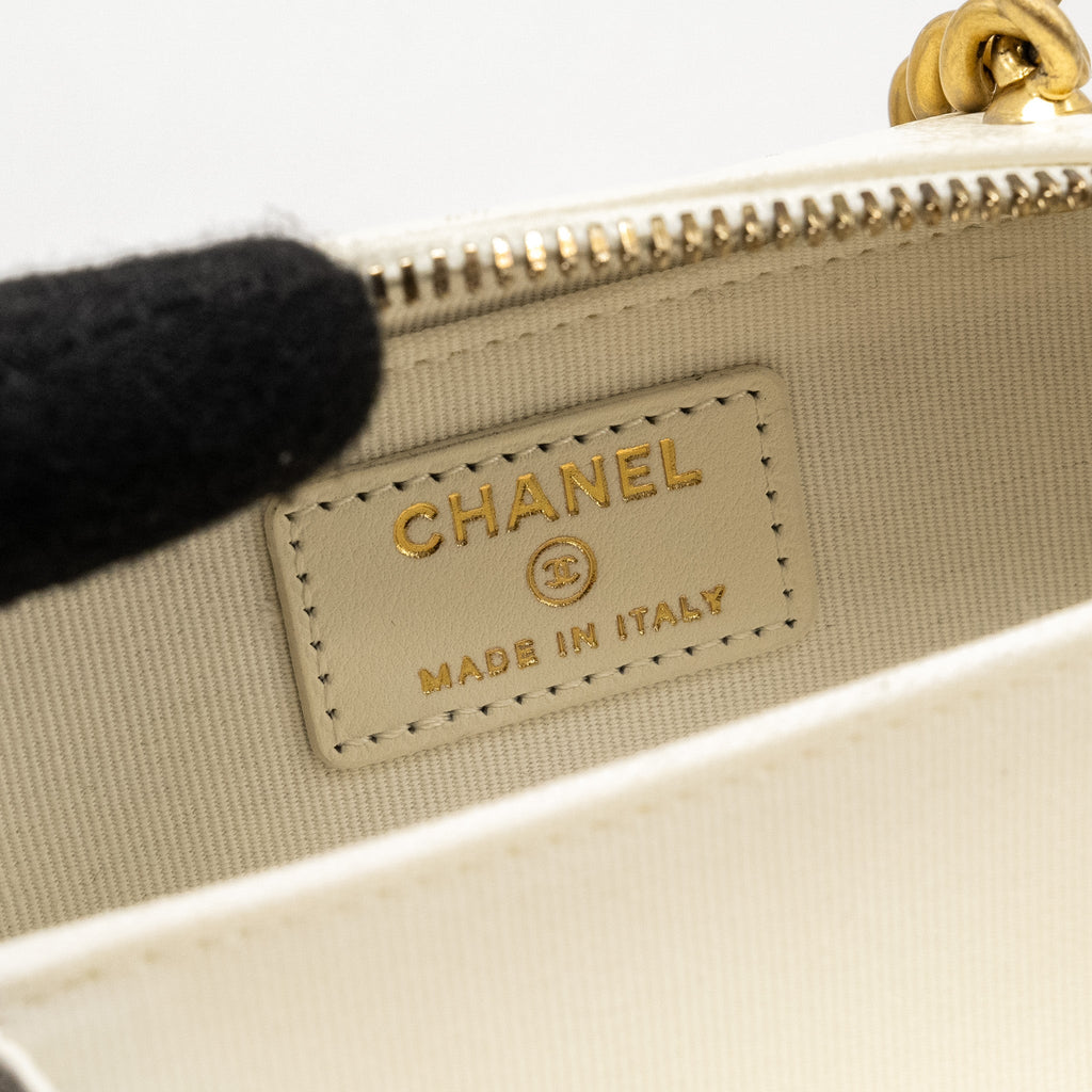 Chanel Boy Chain Clutch Caviar White  (Microchip)