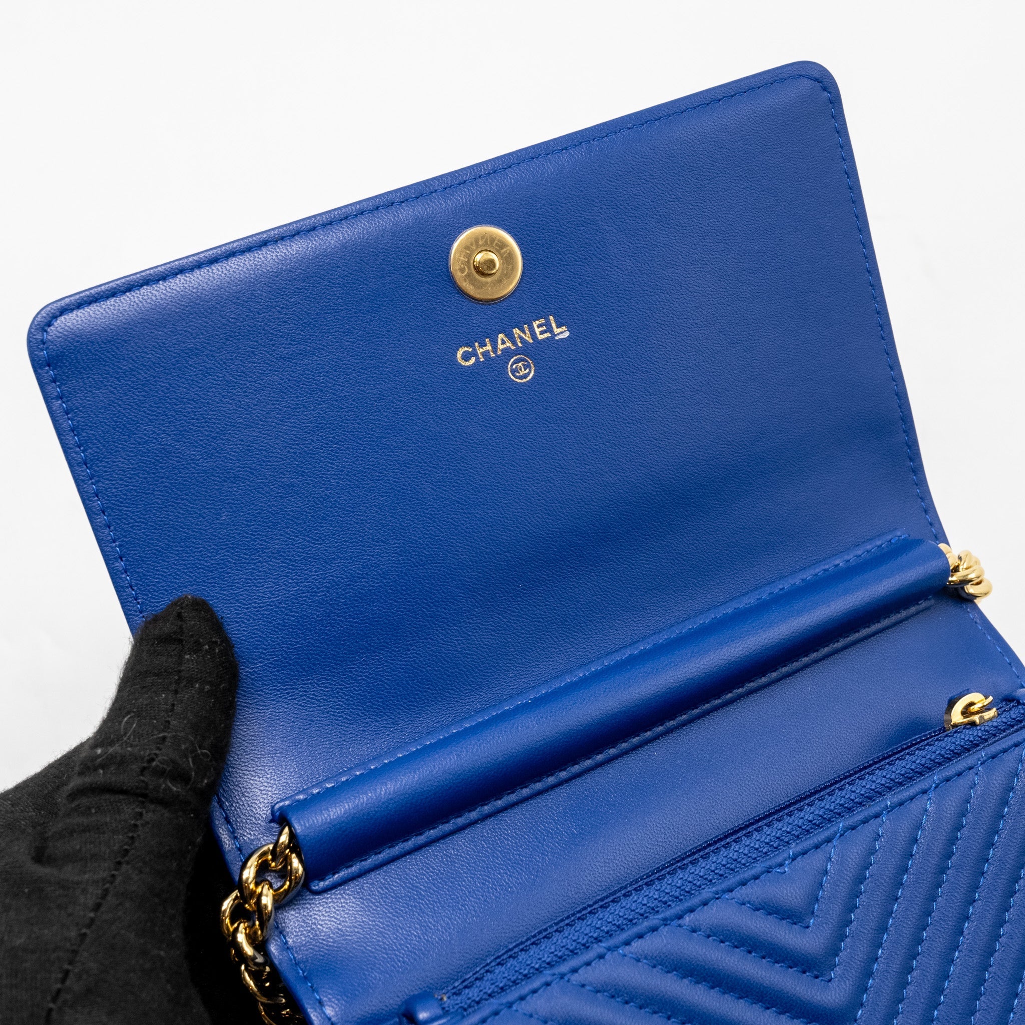 Chanel Boy Clutch with Chain  Chervon Lambskin Blue