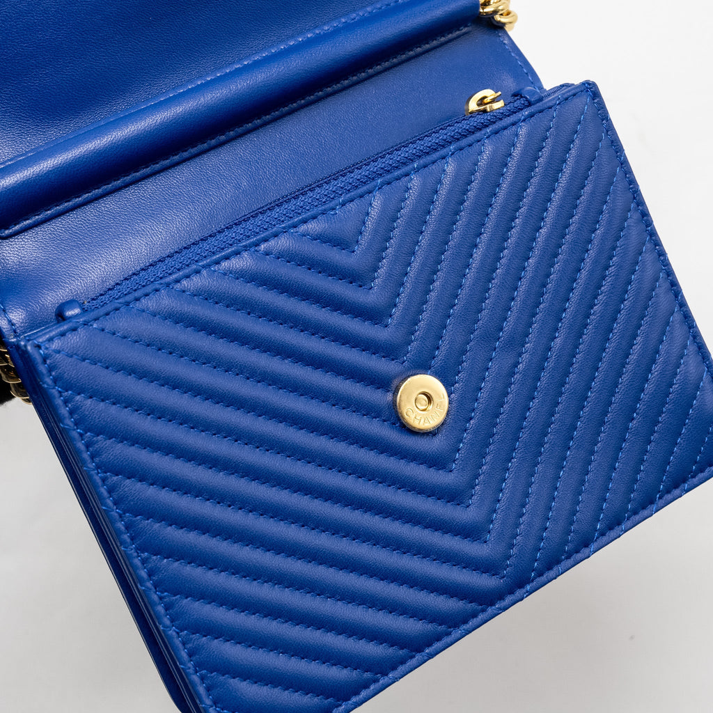 Chanel Boy Clutch with Chain  Chervon Lambskin Blue