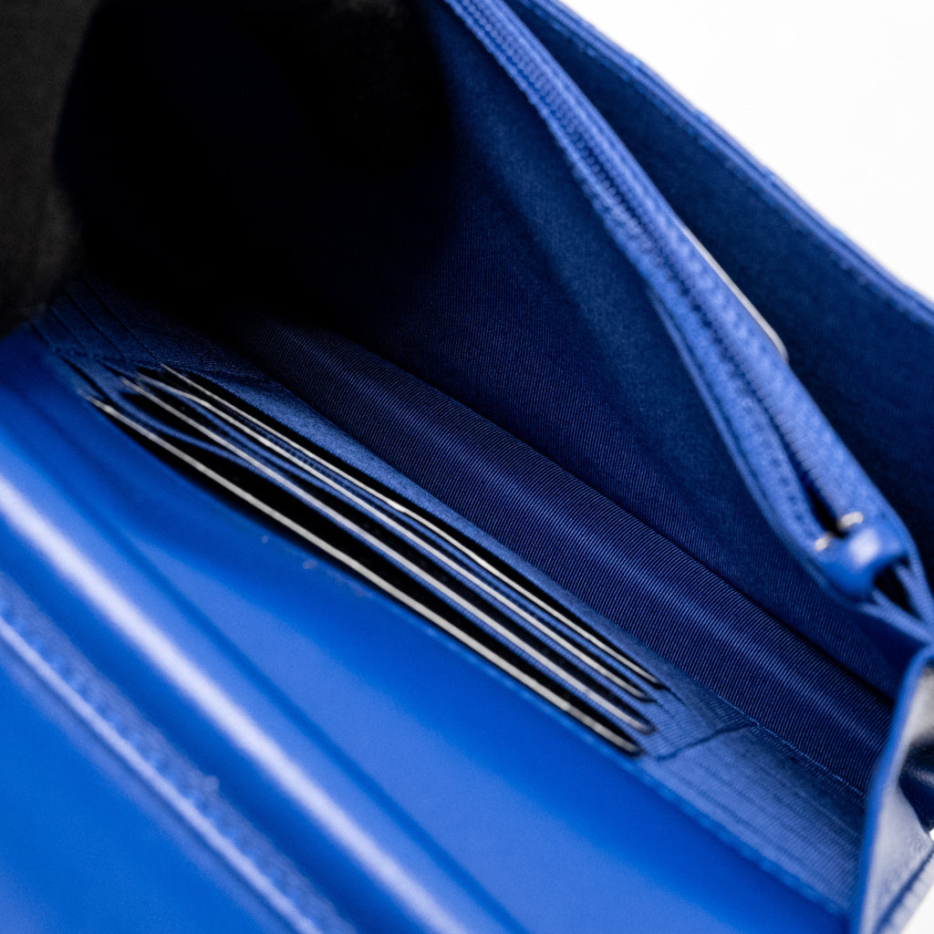 Chanel Boy Clutch with Chain  Chervon Lambskin Blue