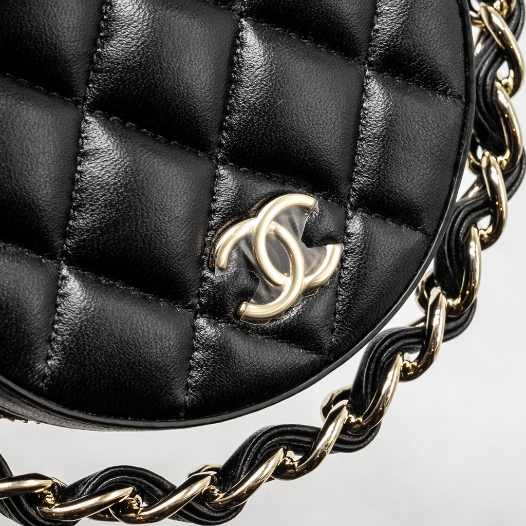 Chanel 22C Round Clutch With Chain Lambskin Black