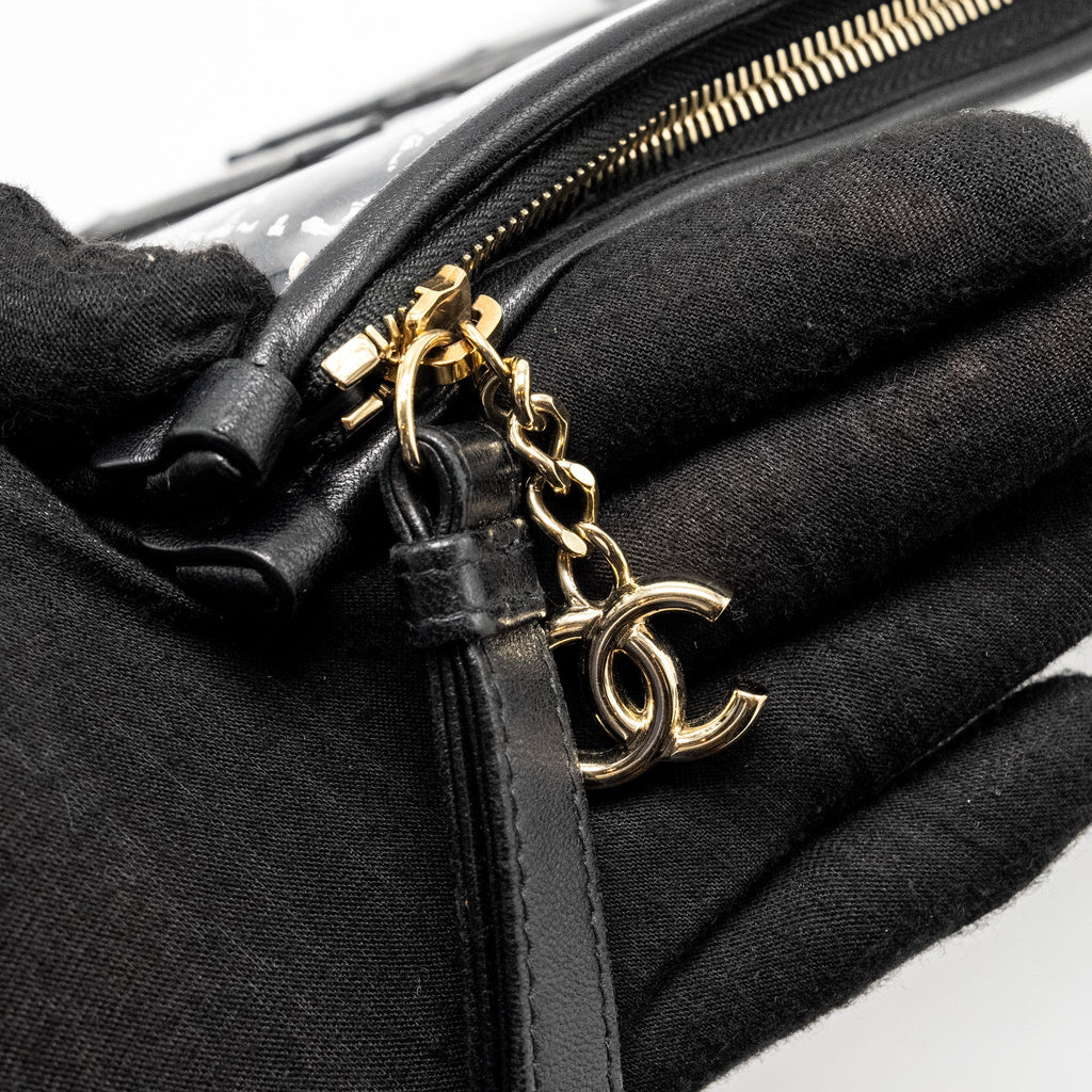 Chanel Letter Logo Clutch Bag Tweed PVC/Lambskin Black L