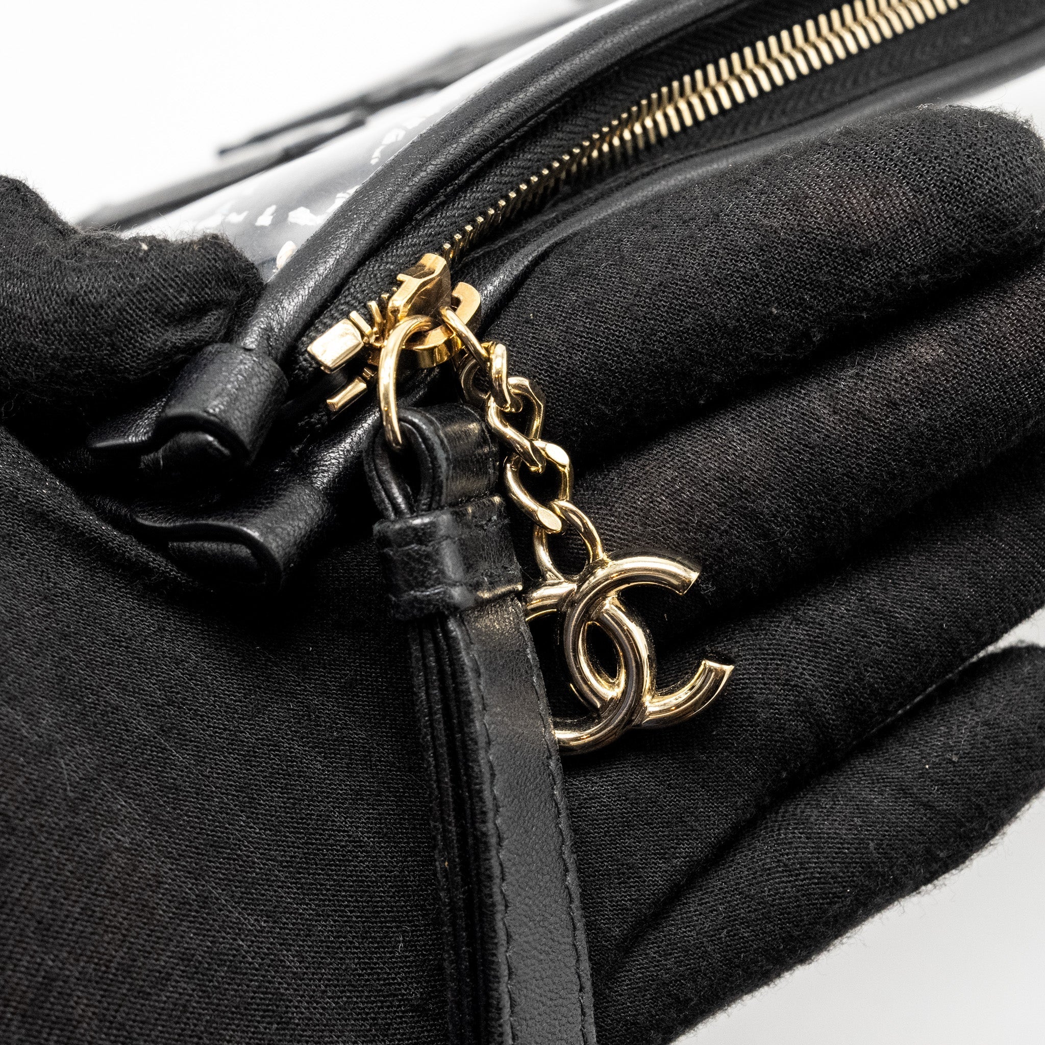 Chanel Letter Logo Clutch Bag Tweed PVC/Lambskin Black L
