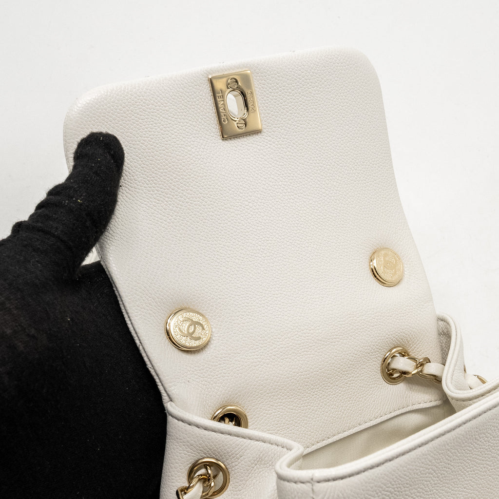 Chanel 23K Triple Pocket Mini Backpack Caviar White L (Microchip)