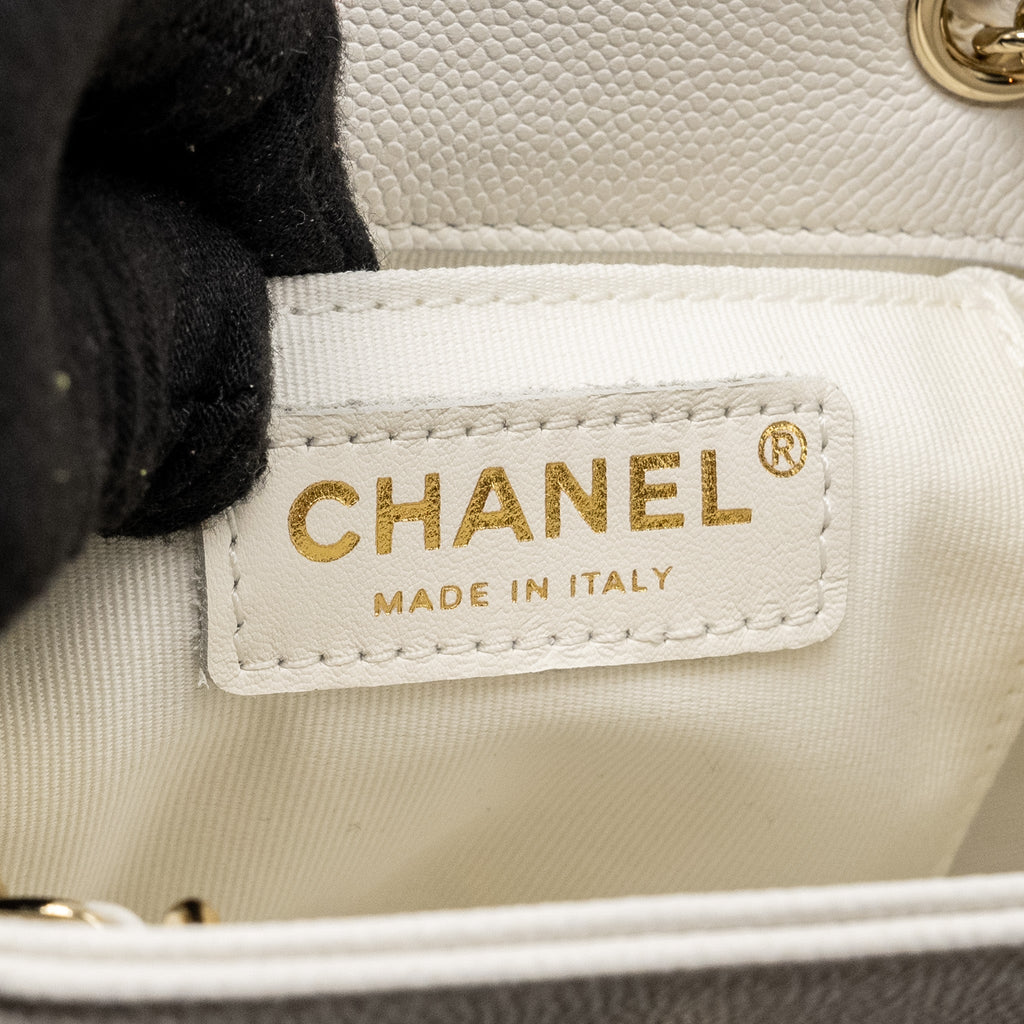 Chanel 23K Triple Pocket Mini Backpack Caviar White L (Microchip)