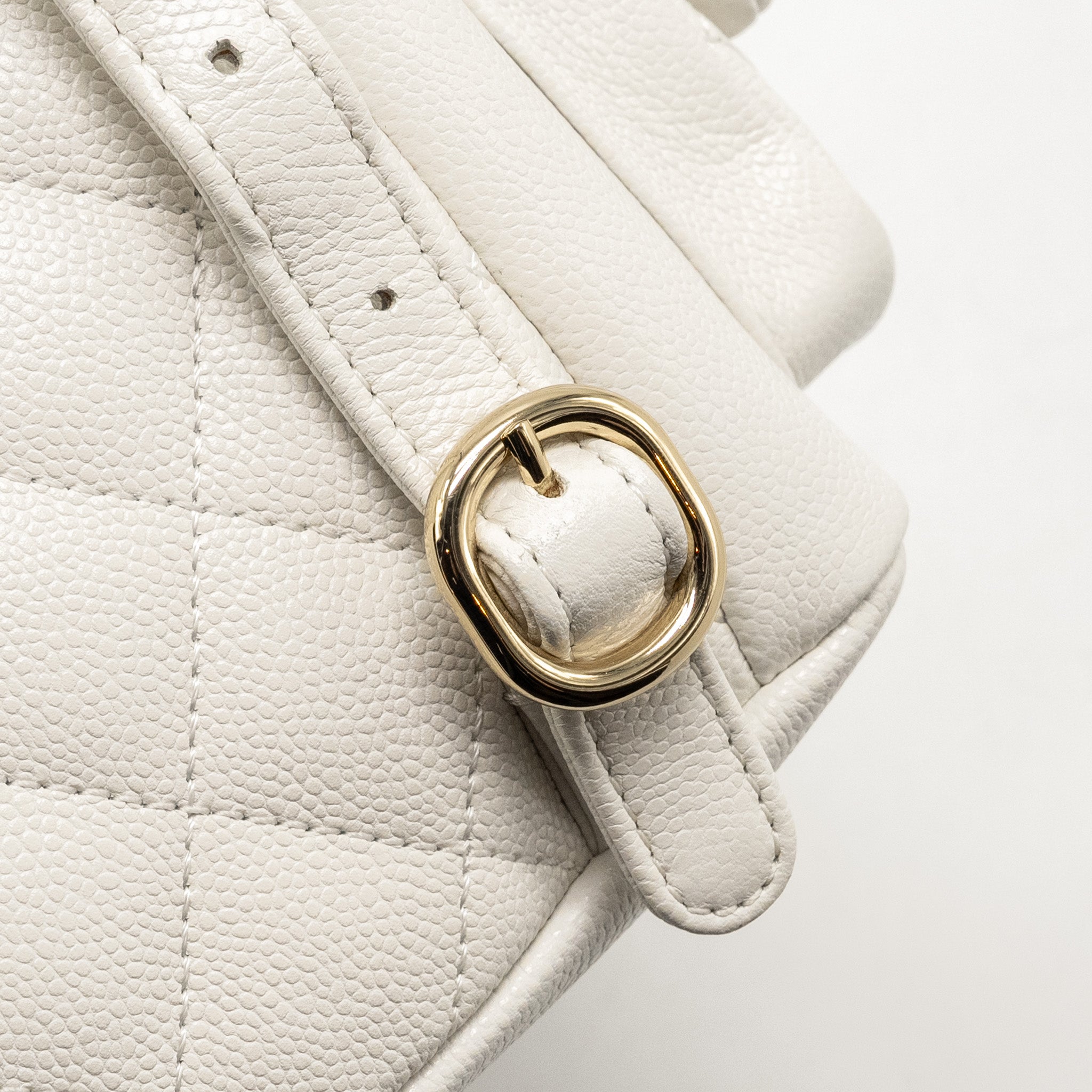 Chanel 23K Triple Pocket Mini Backpack Caviar White L (Microchip)