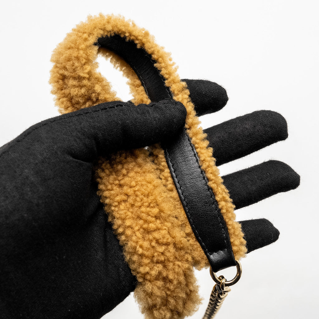 Chanel Shearling CC Round Clutch with Chain Shiny Crumpled Sheepskin Black/Light Brown L