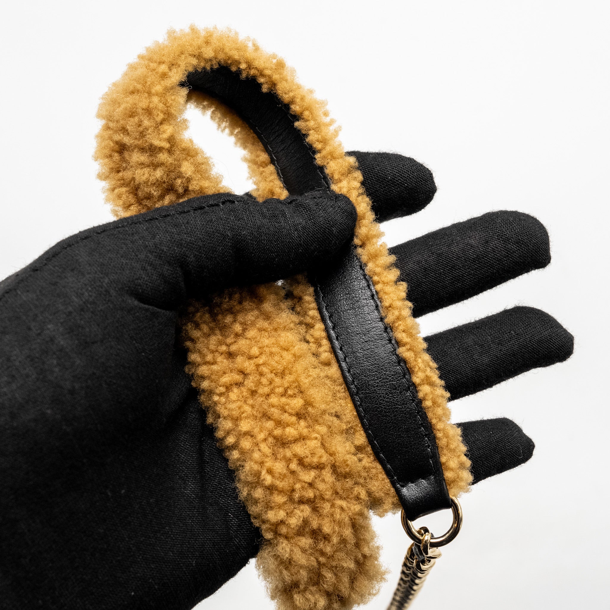 Chanel Shearling CC Round Clutch with Chain Shiny Crumpled Sheepskin Black/Light Brown L