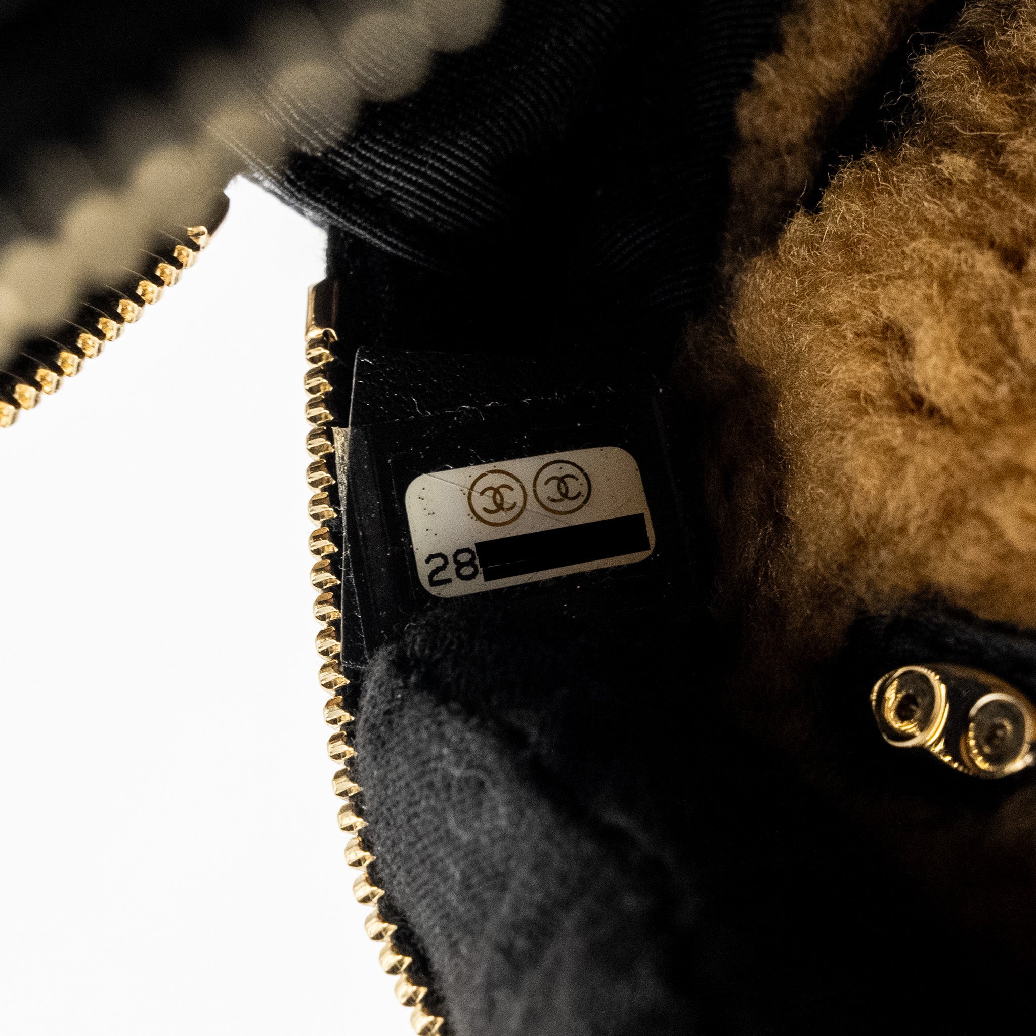 Chanel Shearling CC Round Clutch with Chain Shiny Crumpled Sheepskin Black/Light Brown L
