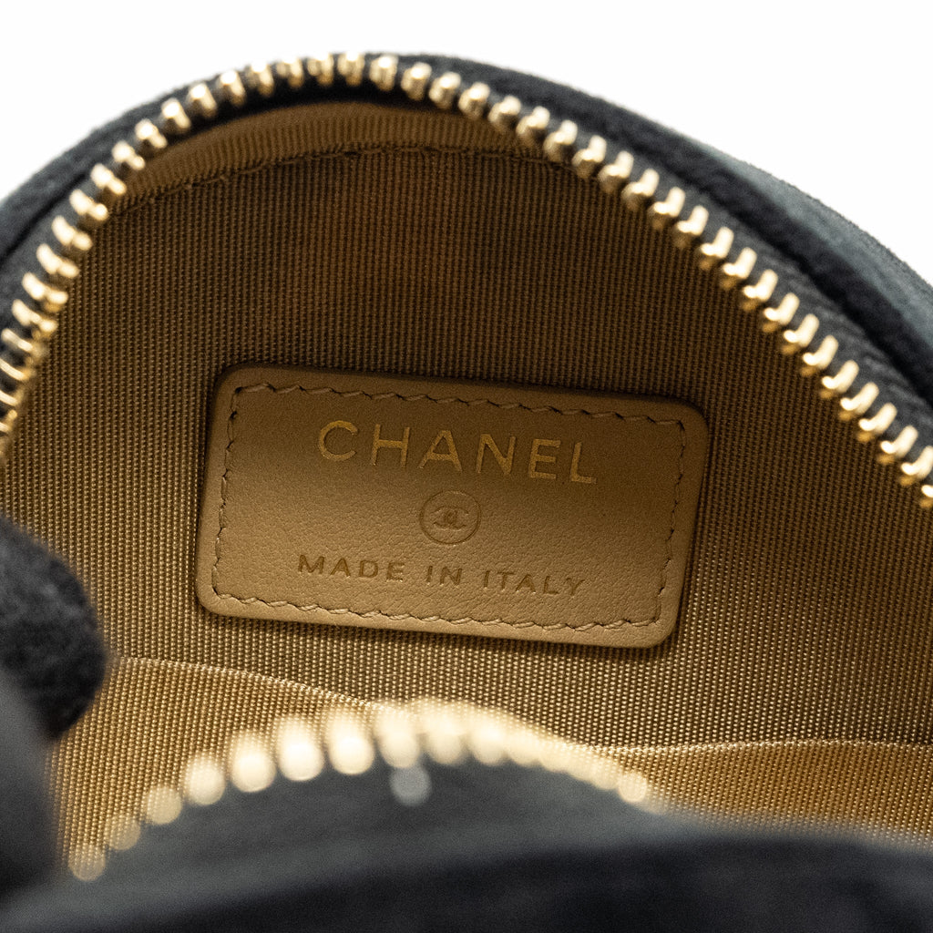 Chanel Pearl Crush Round Clutch Quilted Velvet Black L