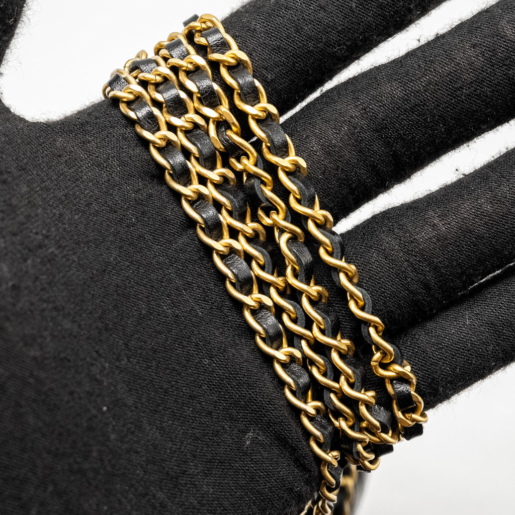 Chanel 21A Gold Crush Mini Flap Clutch with Adjustable Chain Calfskin Black