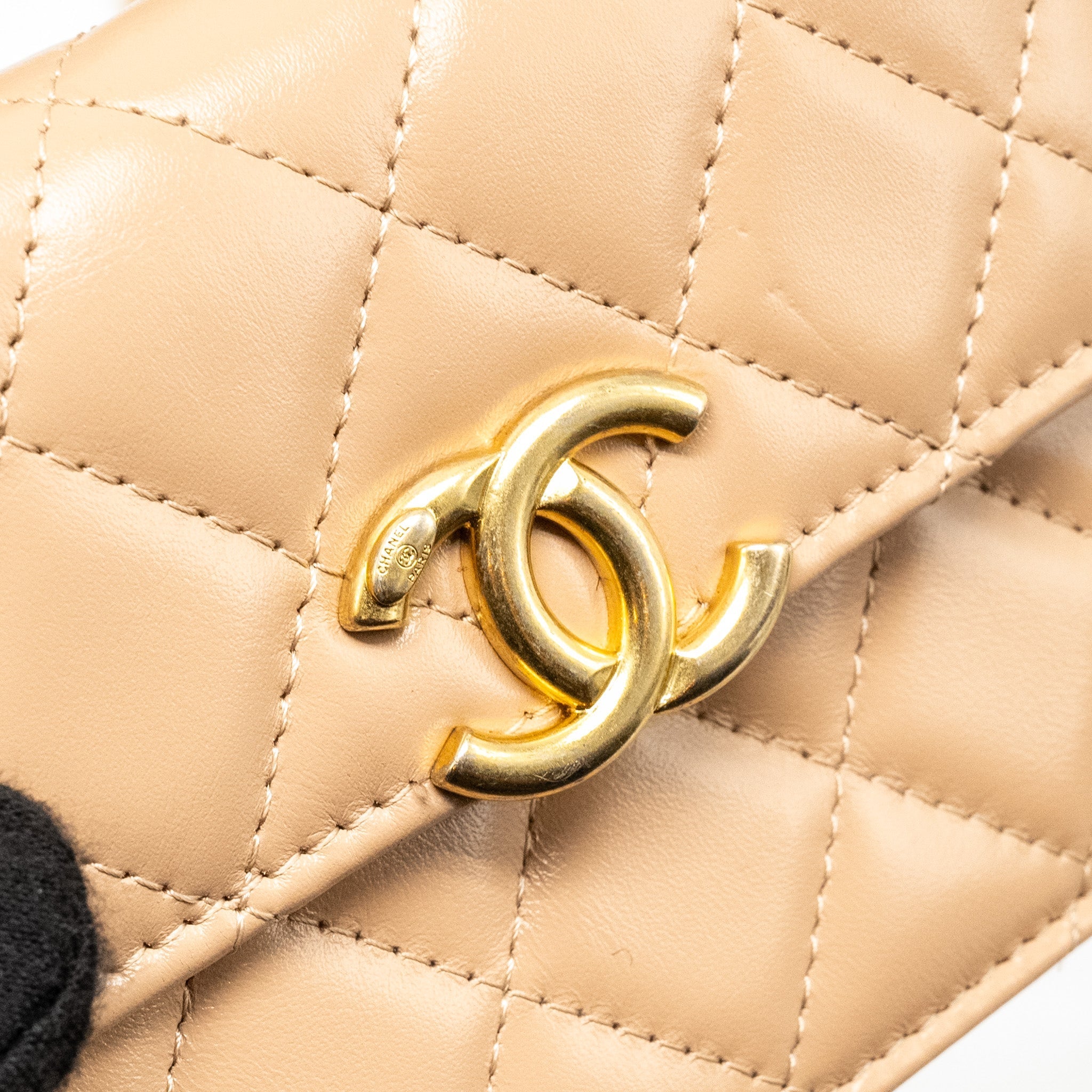 Chanel 21A Gold Crush Mini Flap Clutch with Adjustable Chain Calfskin Beige