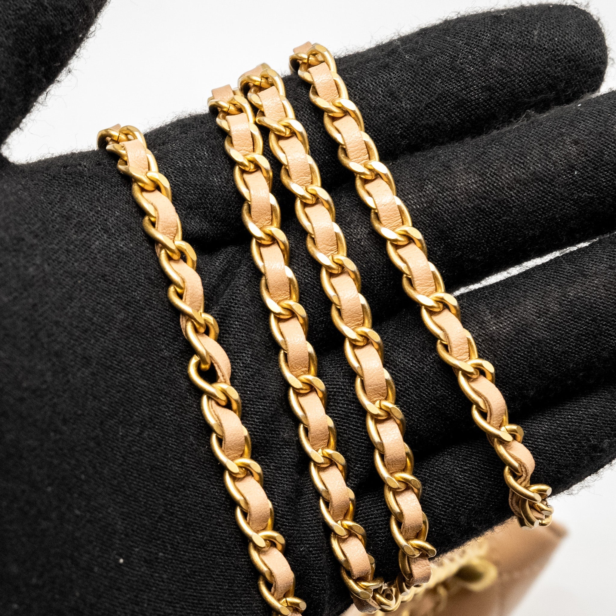 Chanel 21A Gold Crush Mini Flap Clutch with Adjustable Chain Calfskin Beige