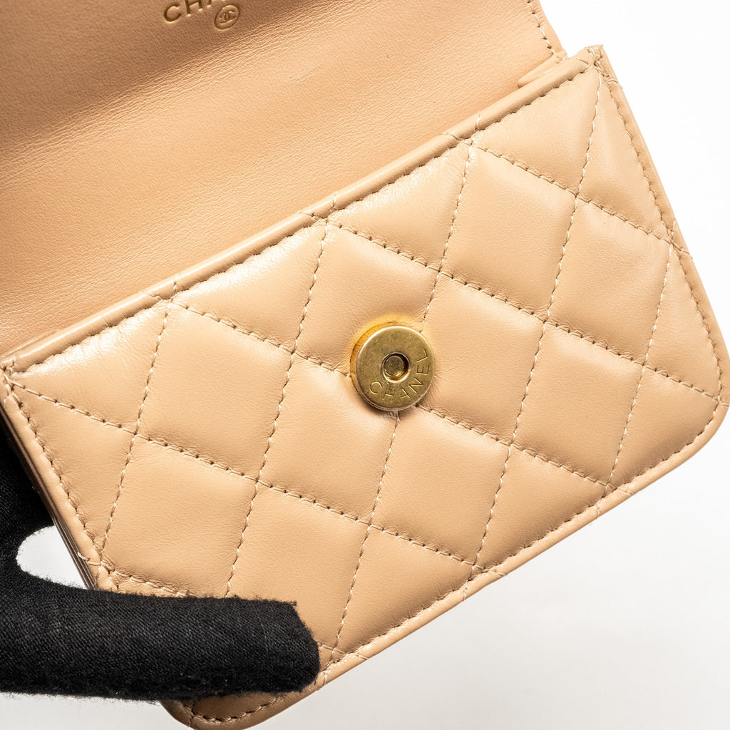 Chanel 21A Gold Crush Mini Flap Clutch with Adjustable Chain Calfskin Beige