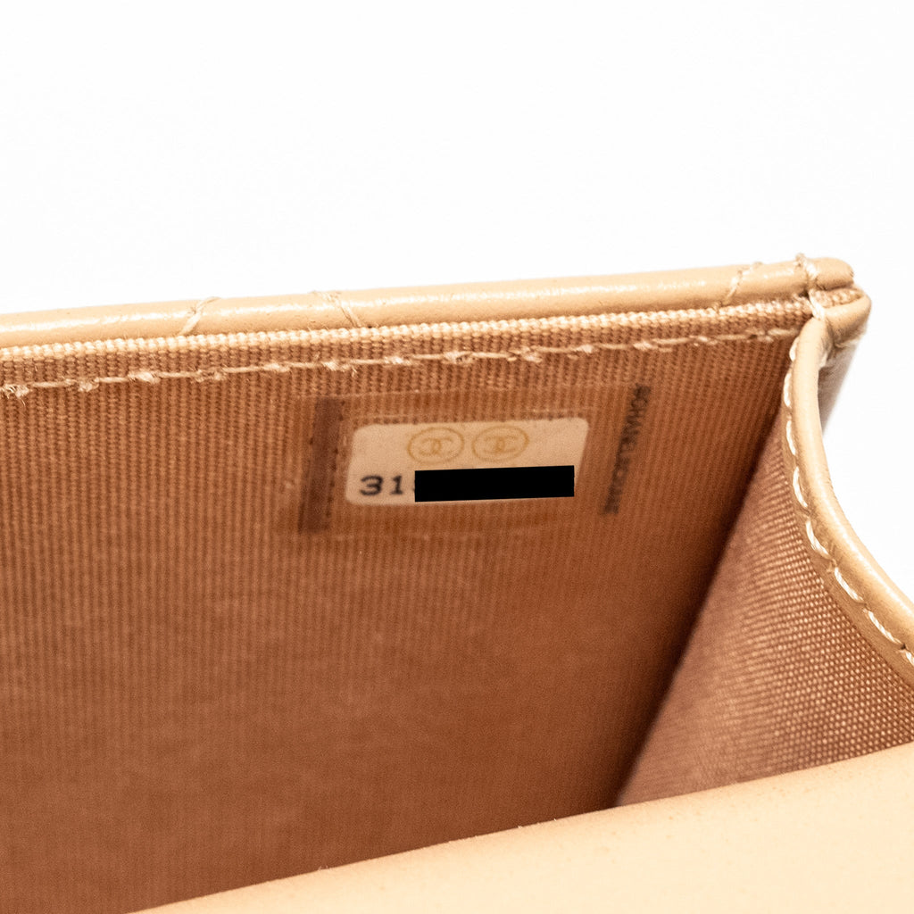 Chanel 21A Gold Crush Mini Flap Clutch with Adjustable Chain Calfskin Beige