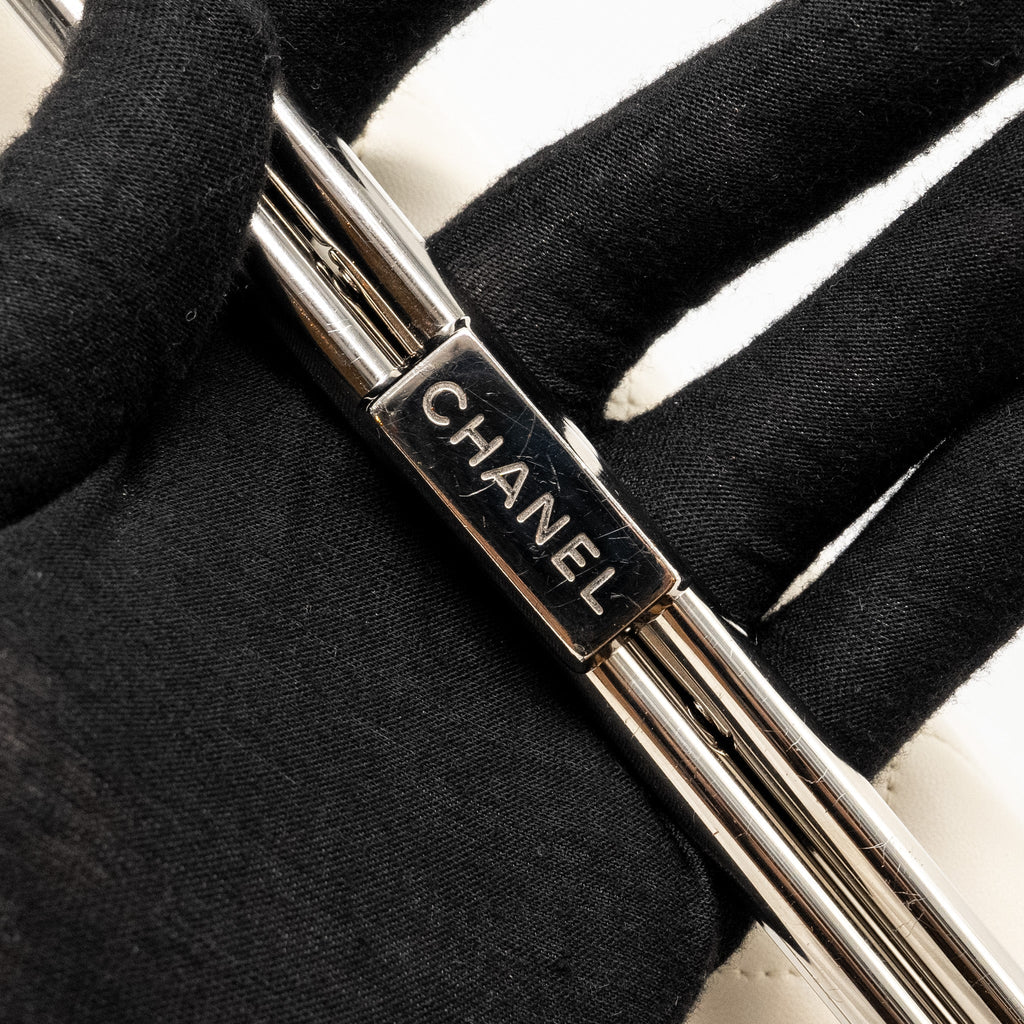 Chanel Metal Bar Clutch Bag Lambskin White
