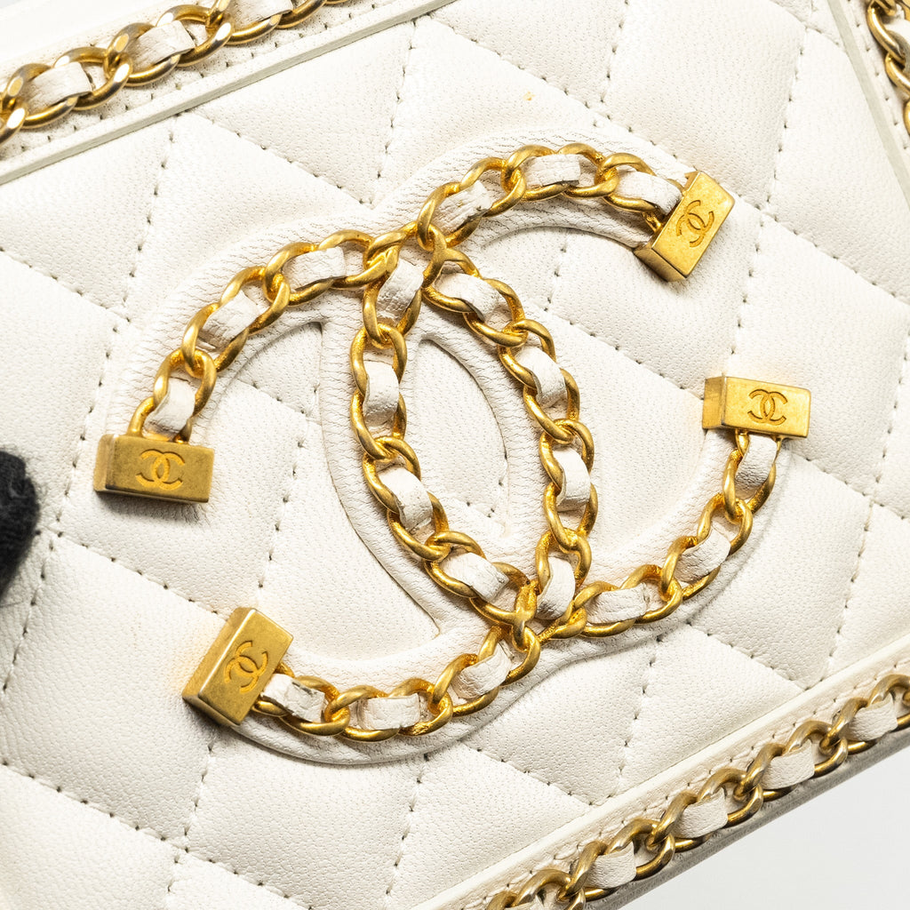 Chanel Mini Vanity Clutch with Chain Lambskin White