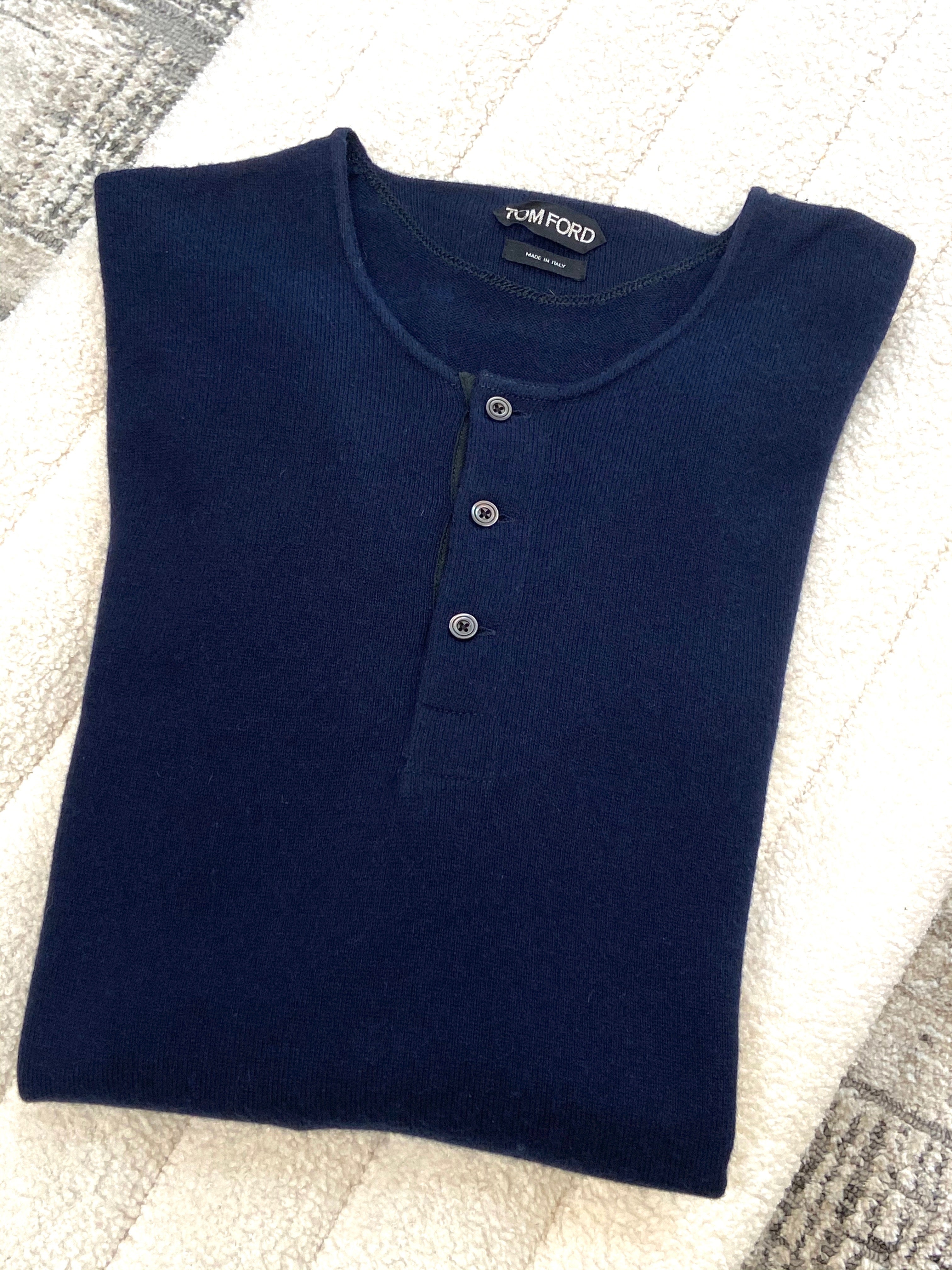 TOM FORD MEN'S COTTON CASHMERE BLEND HENLEY SWEATER