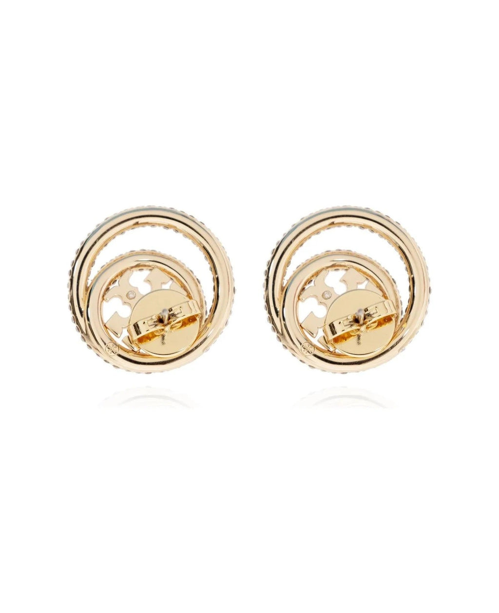 TORY BURCH MILLER 18K GOLD PLATED & CRYSTAL LOGO STUD EARRINGS