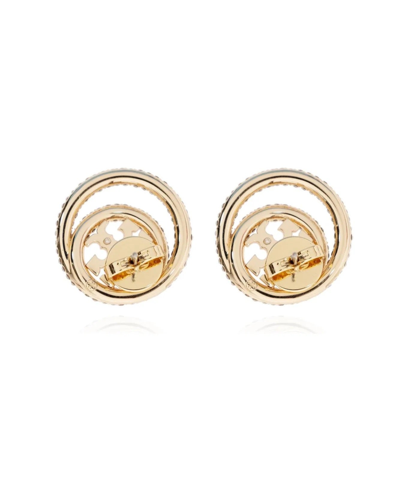 TORY BURCH MILLER 18K GOLD PLATED & CRYSTAL LOGO STUD EARRINGS