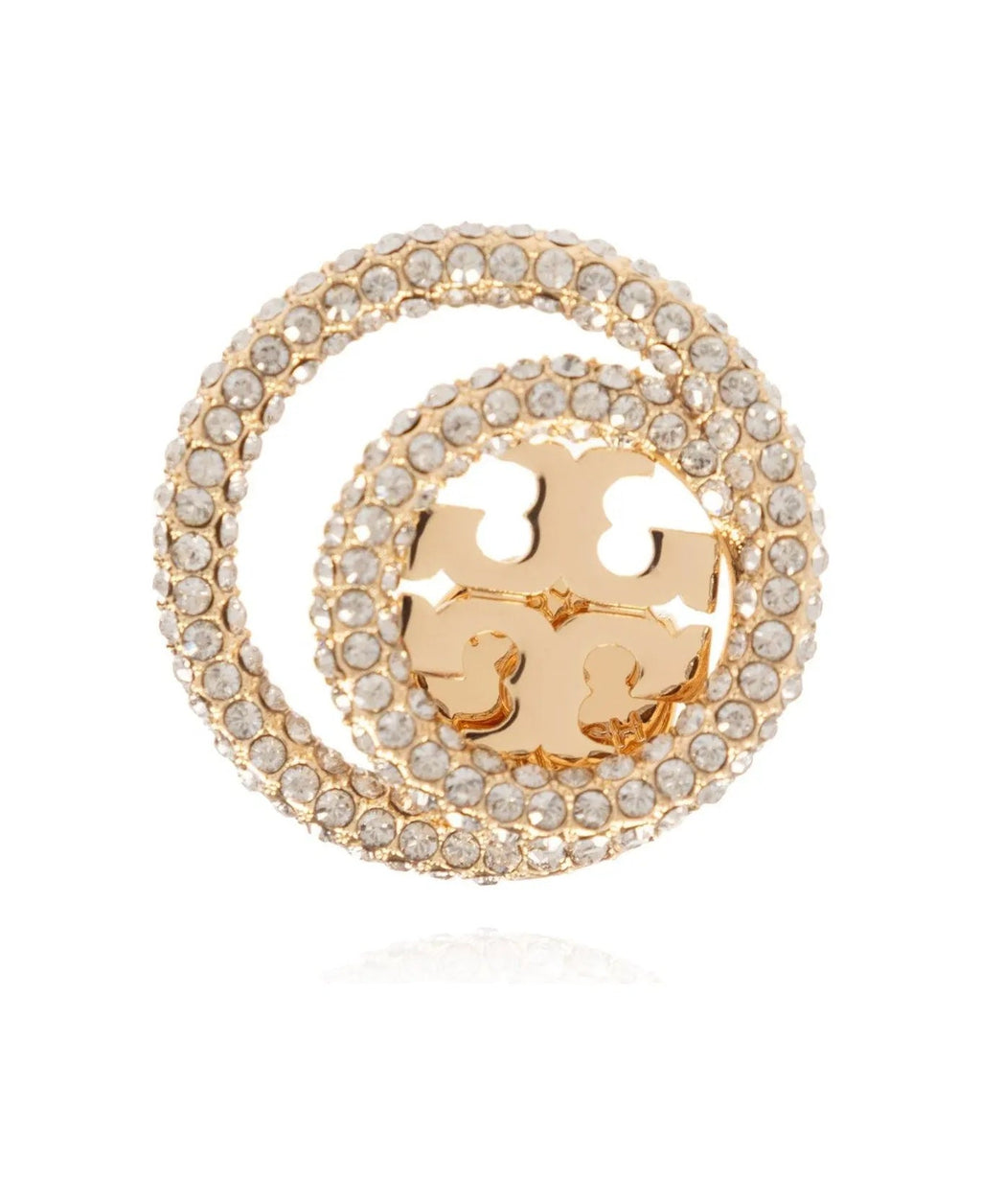 TORY BURCH MILLER 18K GOLD PLATED & CRYSTAL LOGO STUD EARRINGS