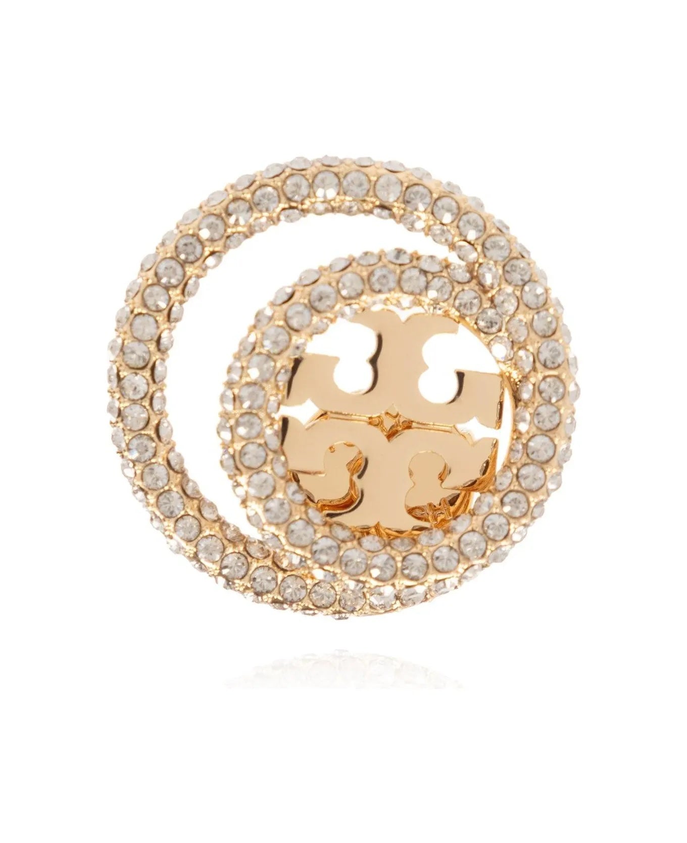 TORY BURCH MILLER 18K GOLD PLATED & CRYSTAL LOGO STUD EARRINGS