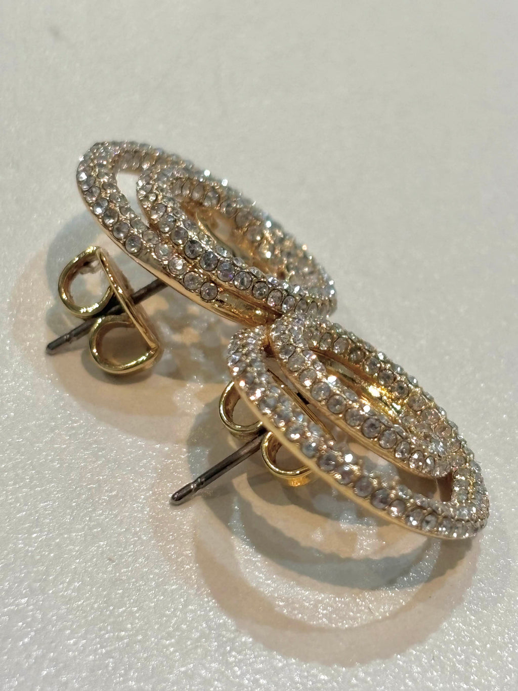 TORY BURCH MILLER 18K GOLD PLATED & CRYSTAL LOGO STUD EARRINGS