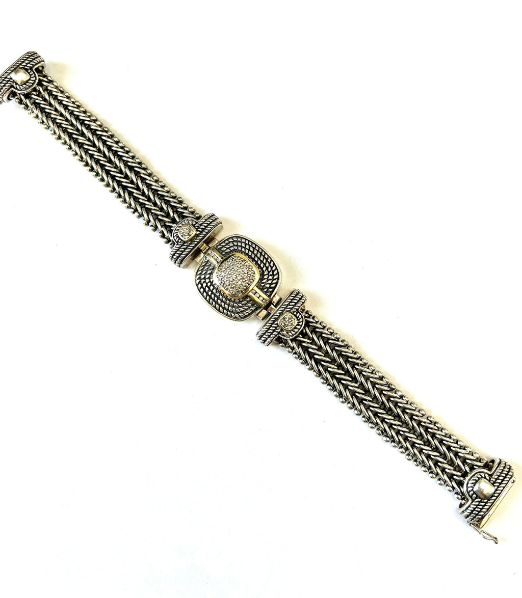 TOWN & COUNTRY 14K GOLD STERLING SILVER DIAMOND BRACELET